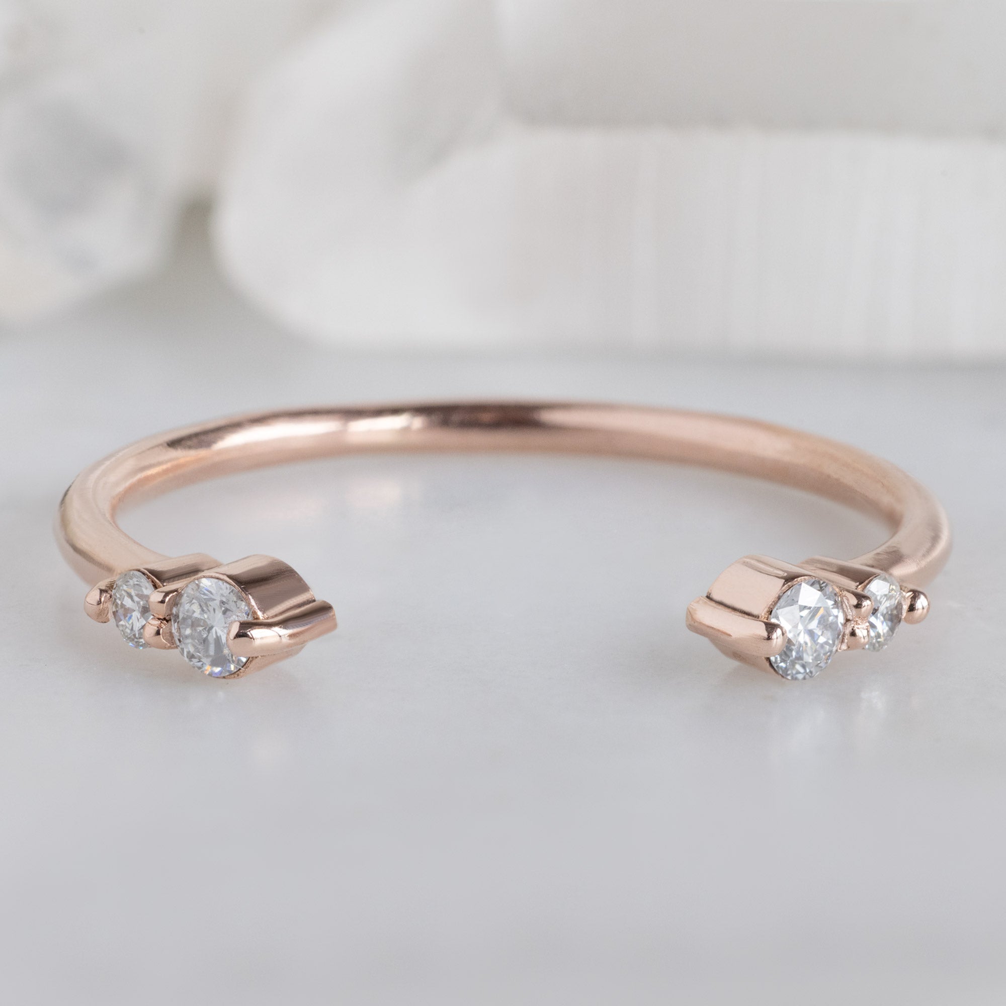 The Luxe Open Cuff Round Diamond Stacking Band | 14K Gold