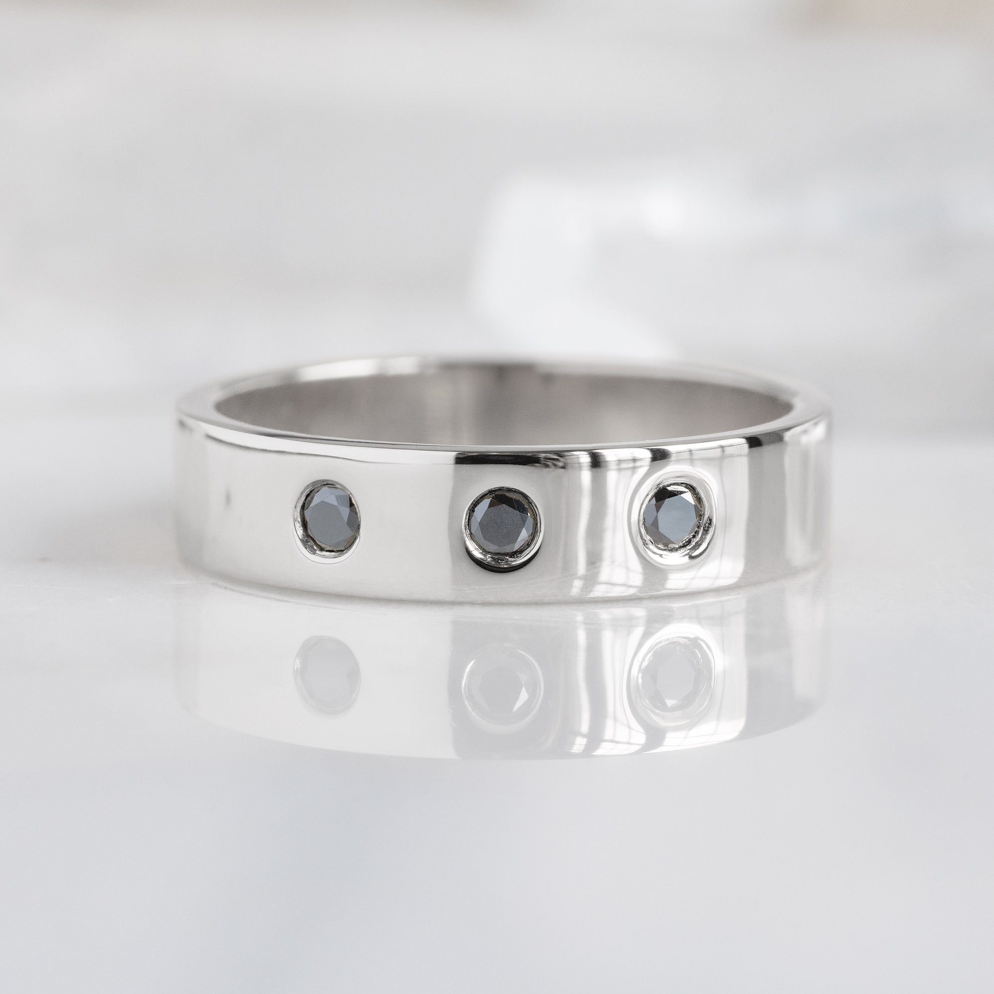 Gold Wedding Band with Black Diamonds | Yellow, Rose or White Gold
