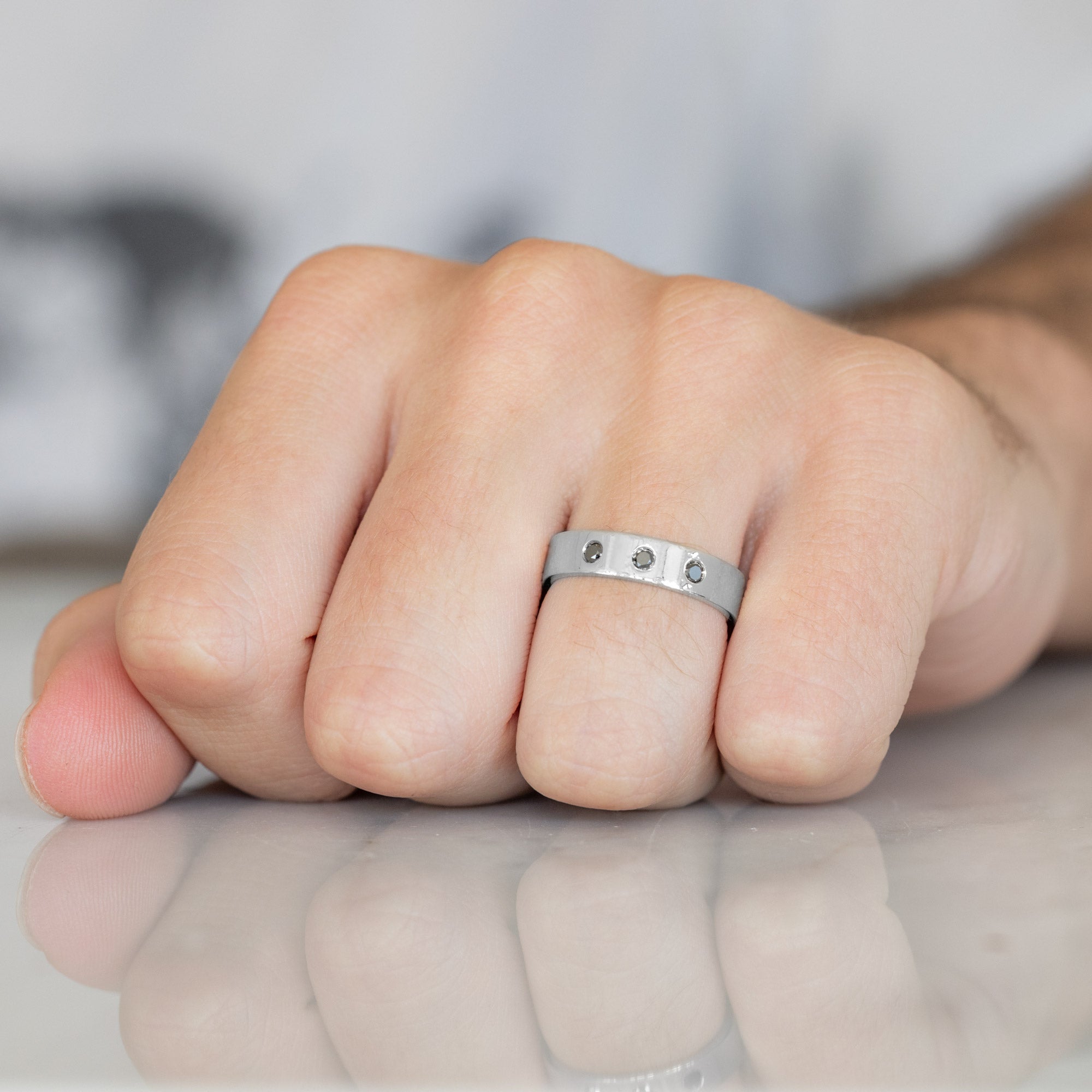 Gold Wedding Band with Black Diamonds | Yellow, Rose or White Gold
