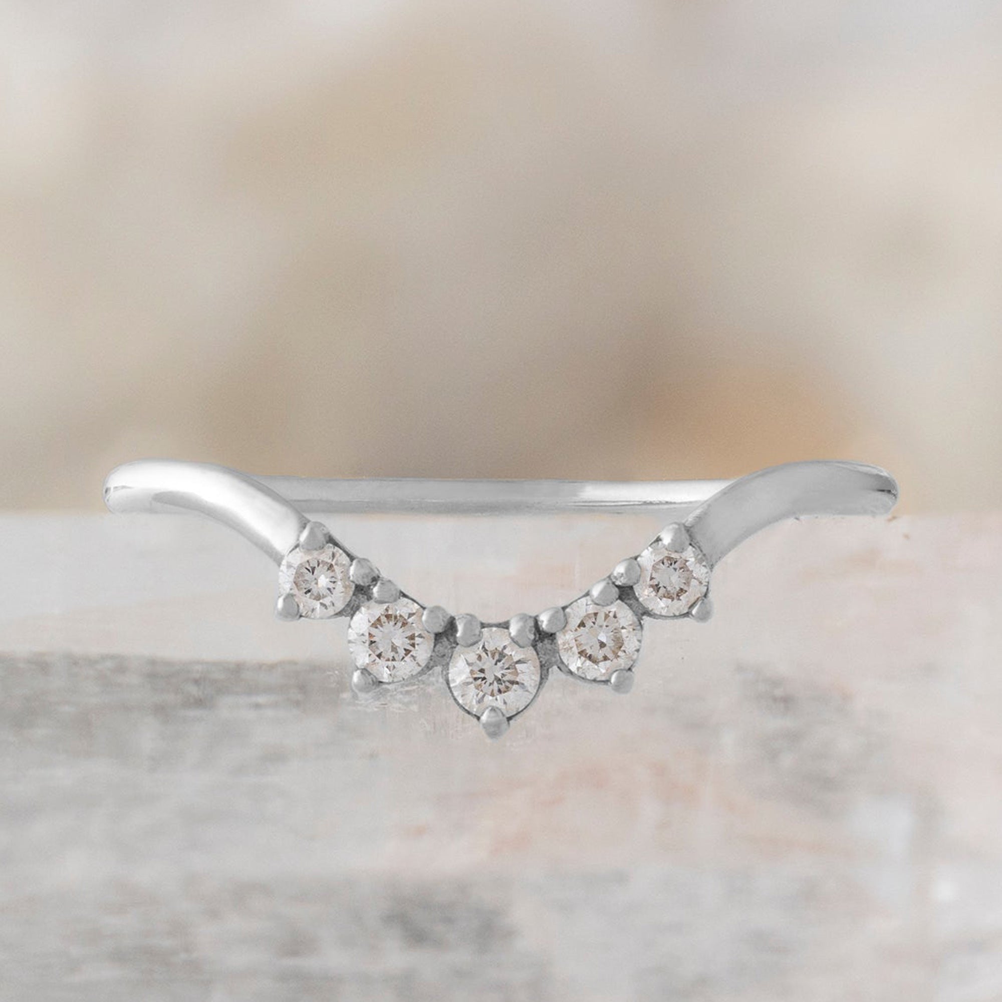 Round White Diamond Sunburst Stacking Band | Yellow, Rose or White Gold