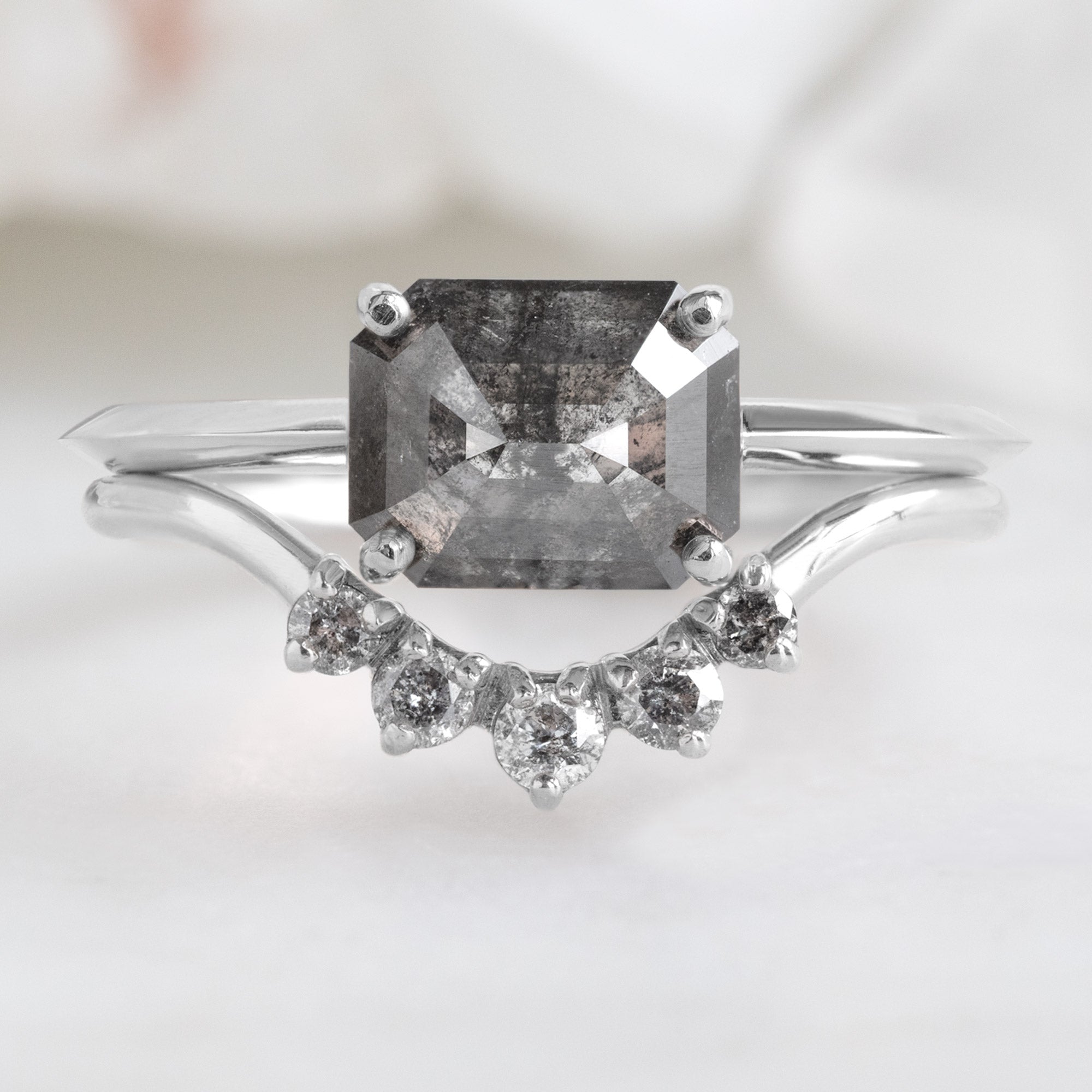 Round Salt and Pepper Diamond Sunburst Stacking Band | Yellow, Rose or White Gold