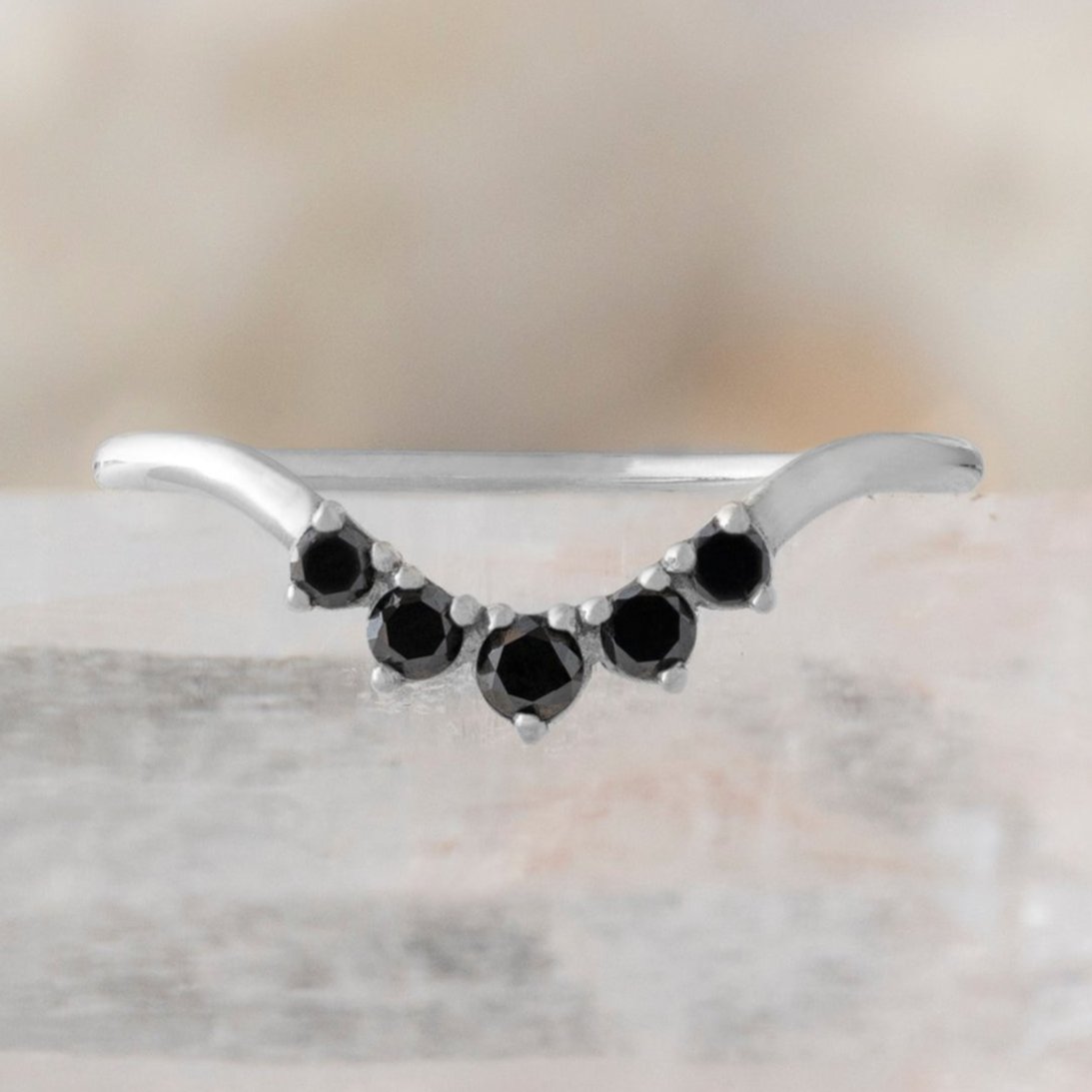 Round Black Diamond Sunburst Stacking Band | Yellow, Rose or White Gold