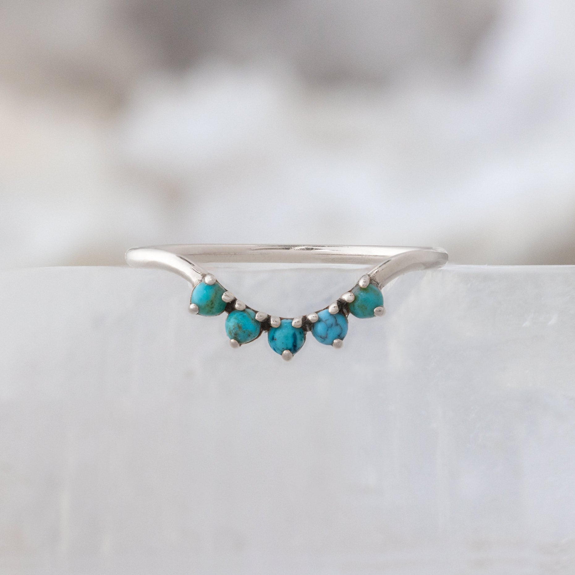 Round Turquoise Sunburst Stacking Band | Yellow, Rose or White Gold