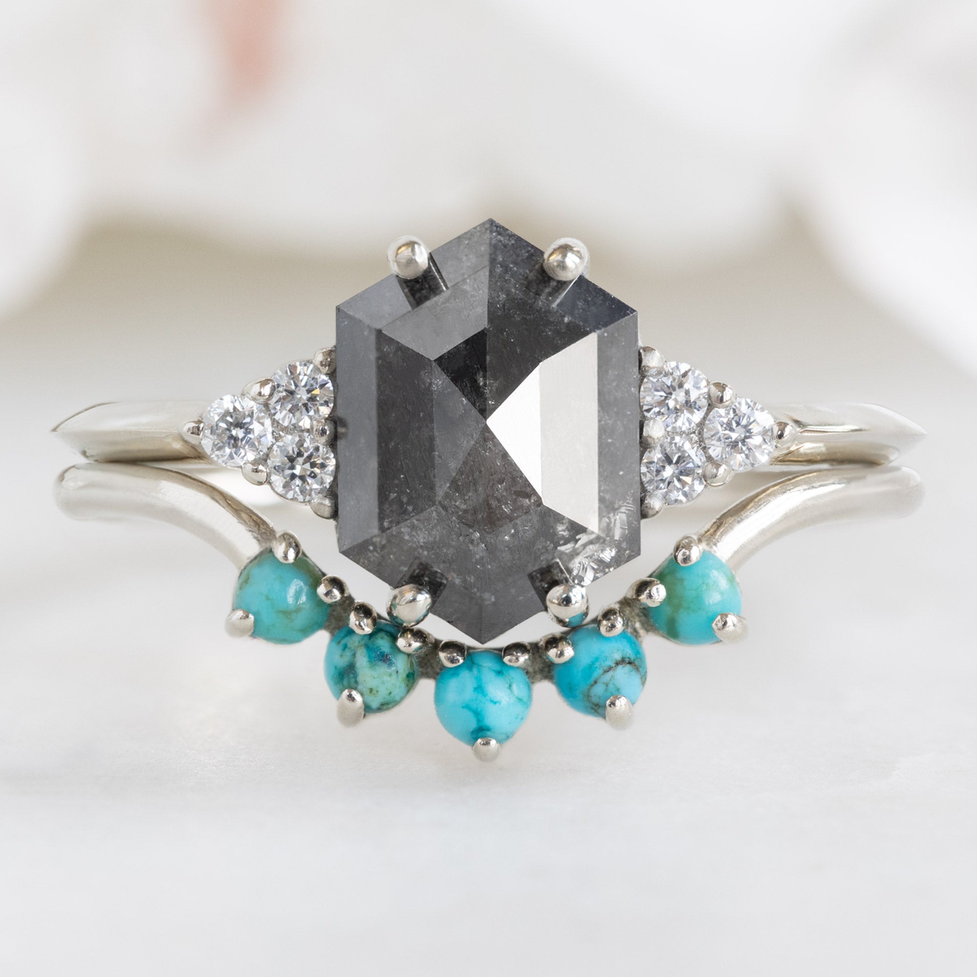 Round Turquoise Sunburst Stacking Band | Yellow, Rose or White Gold