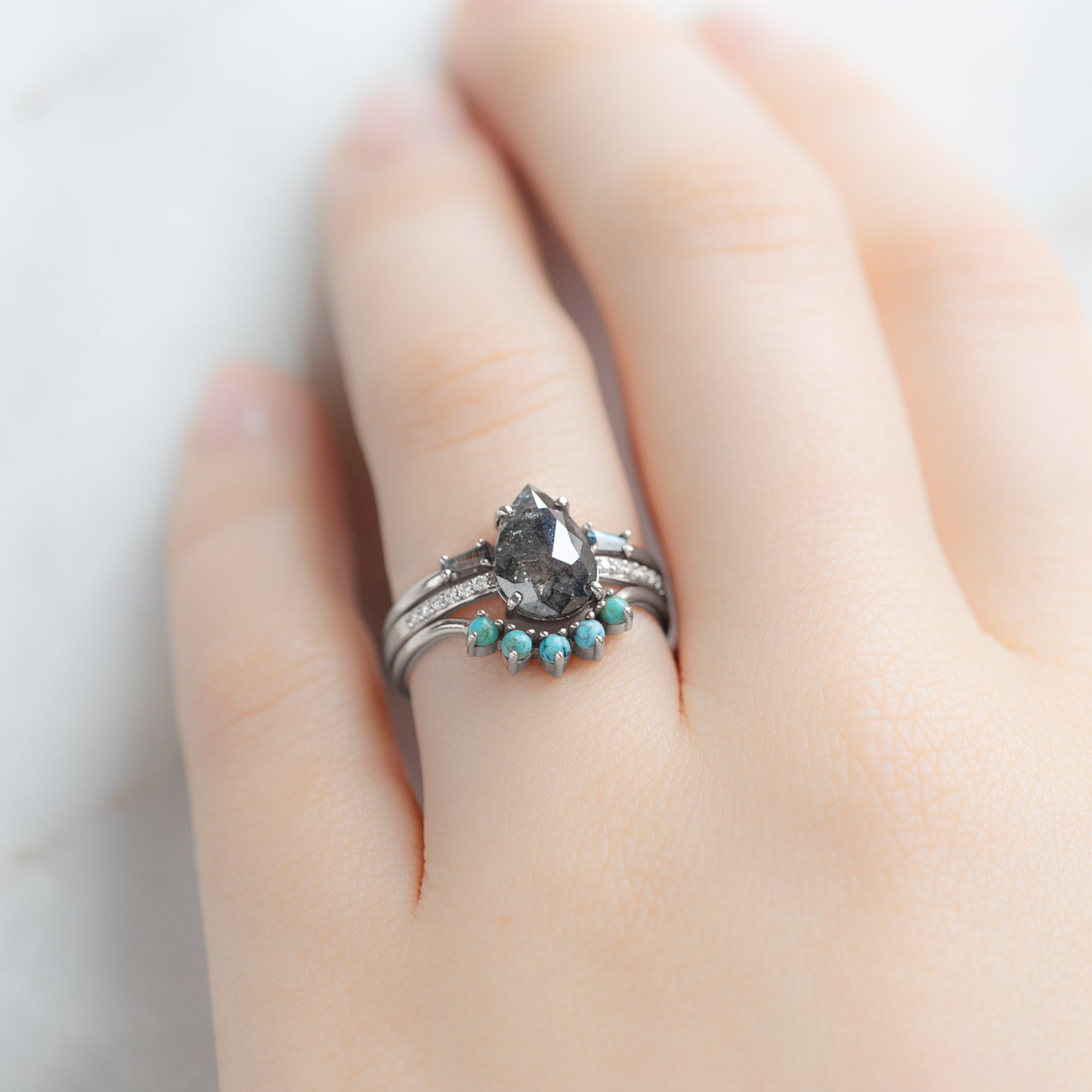 Round Turquoise Sunburst Stacking Band | Yellow, Rose or White Gold