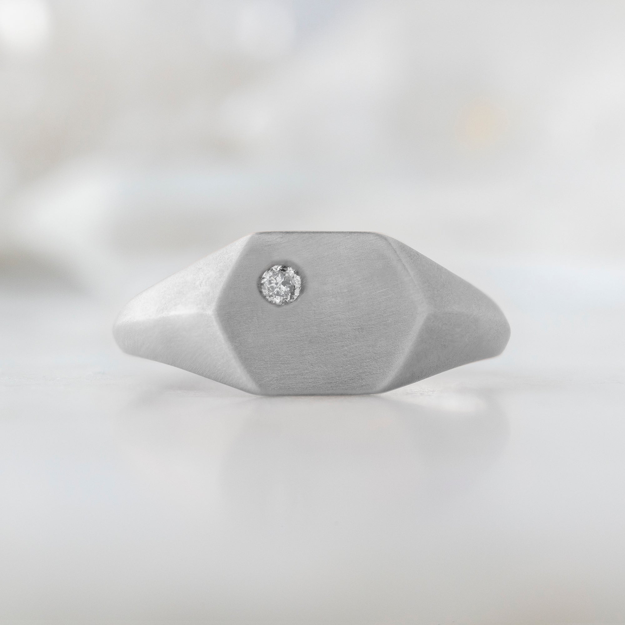The Hexagon Salt and Pepper Diamond Signet Ring | Yellow, Rose or White Gold
