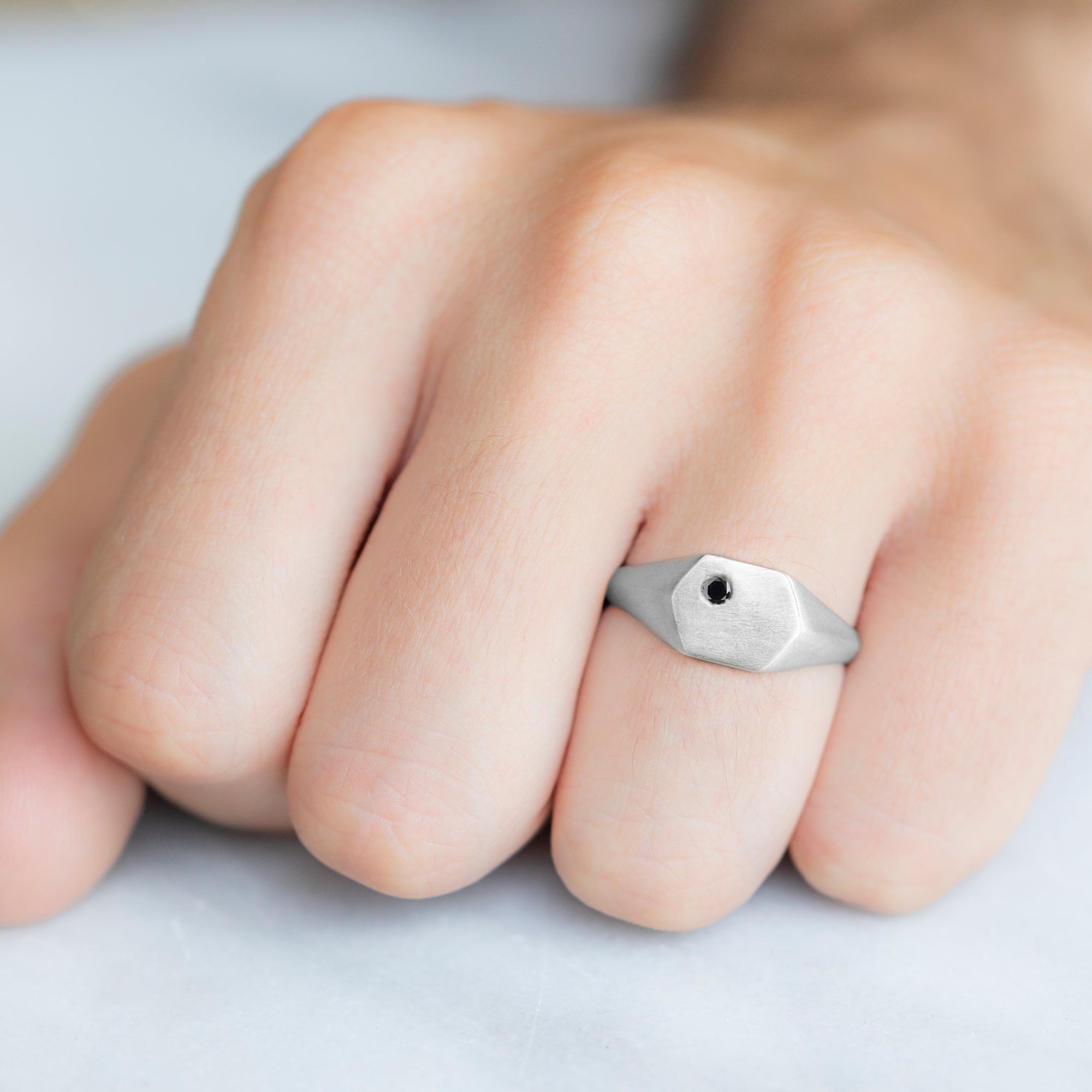 The Hexagon Black Diamond Signet Ring | Yellow, Rose or White Gold