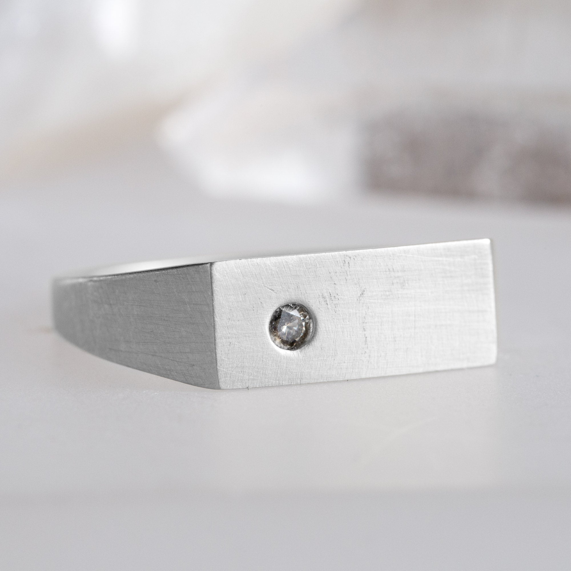 The Lune Salt and Pepper Diamond Signet Ring | Yellow, Rose or White Gold