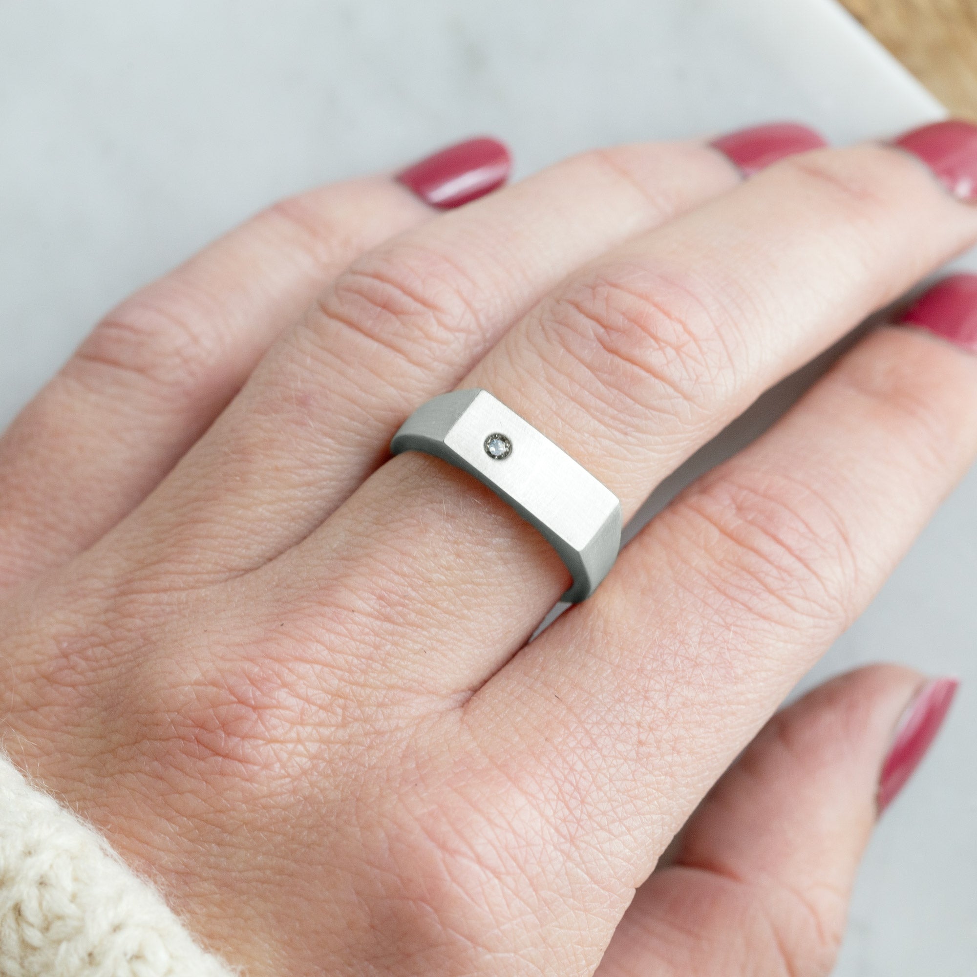 The Lune Salt and Pepper Diamond Signet Ring | Yellow, Rose or White Gold
