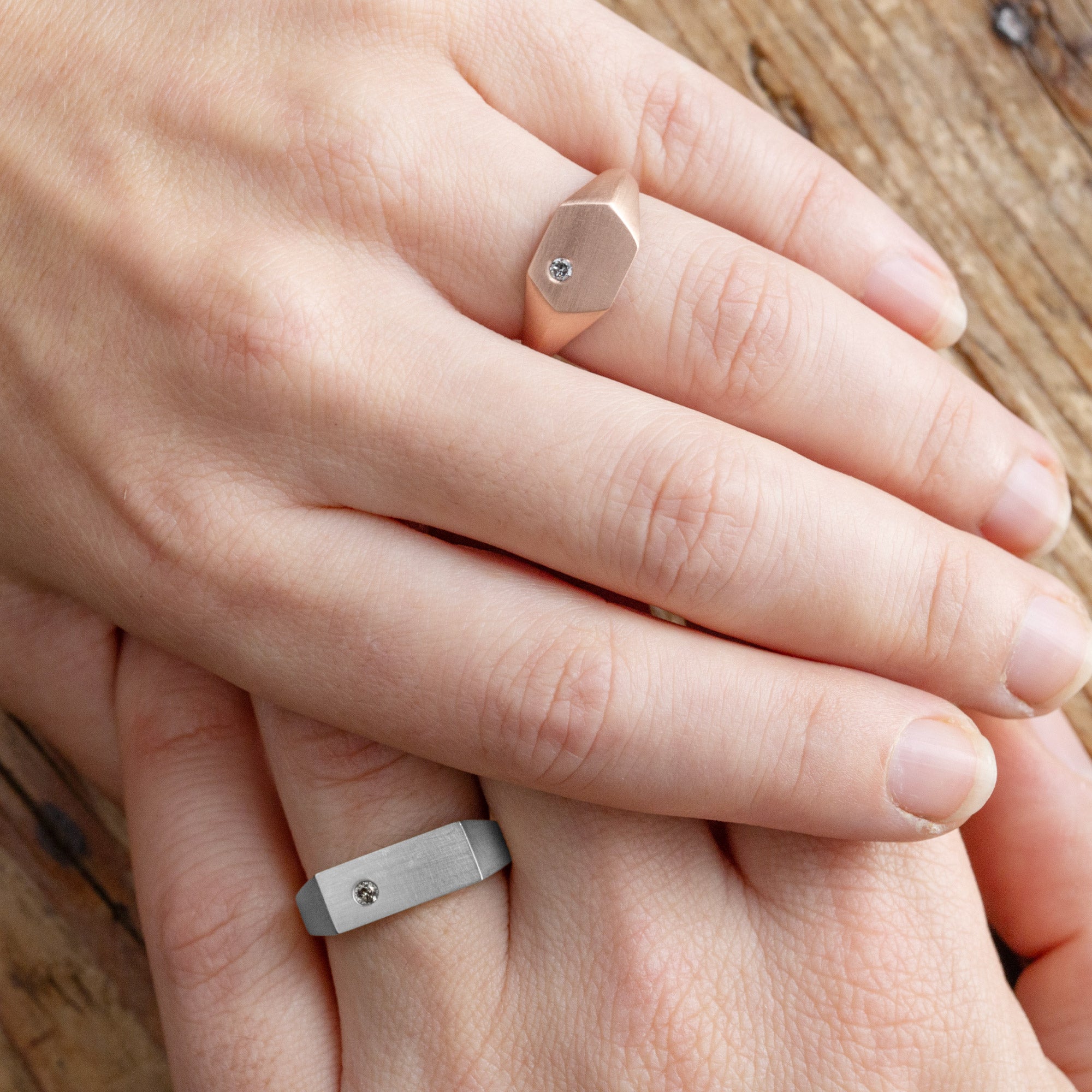 The Lune Salt and Pepper Diamond Signet Ring | Yellow, Rose or White Gold