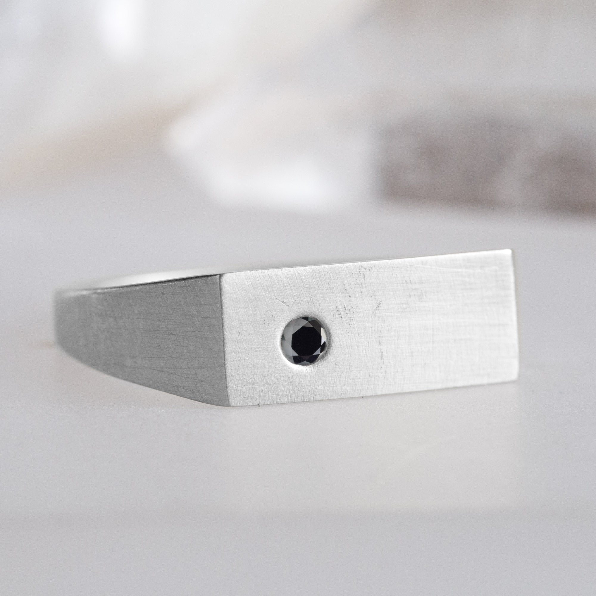 The Lune Black Diamond Signet Ring | Yellow, Rose or White Gold
