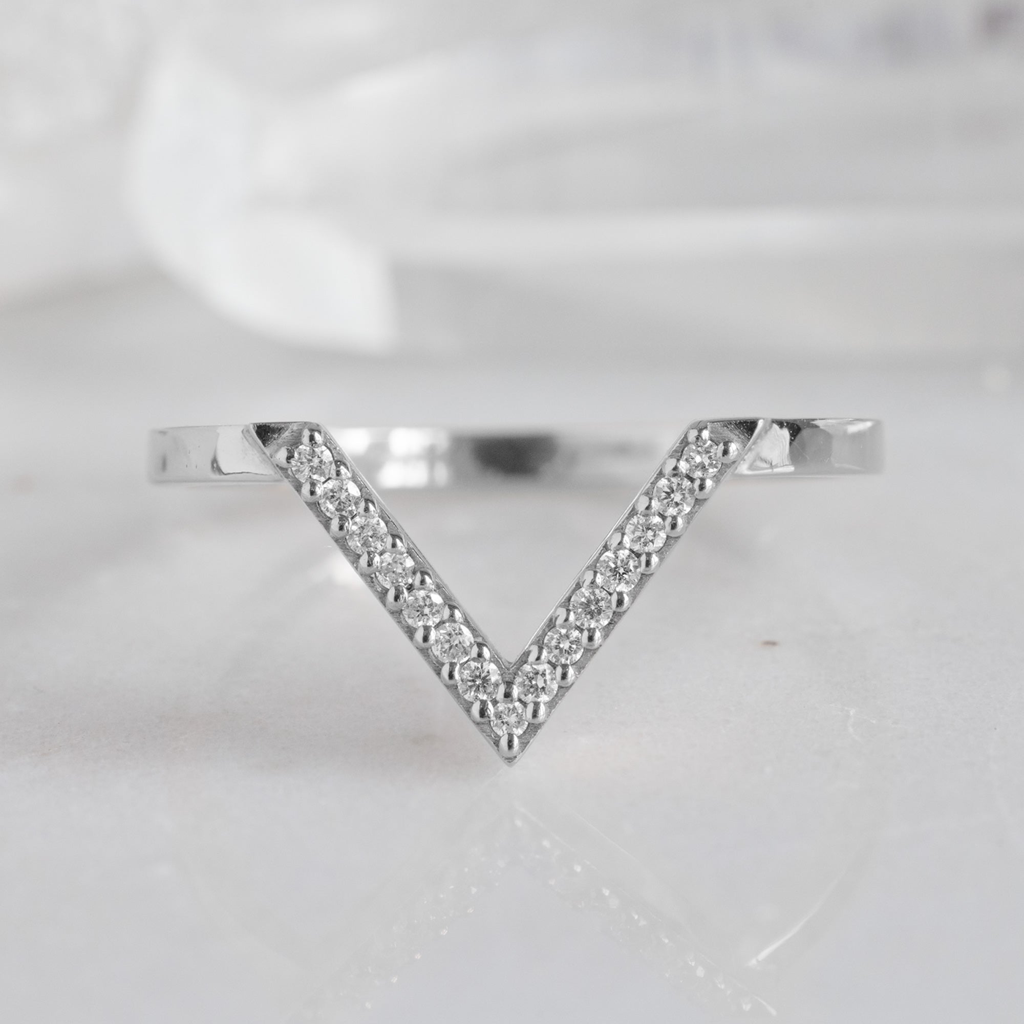 White Diamond Pavé Pointed Peak Stacking Band | Yellow, Rose or White Gold