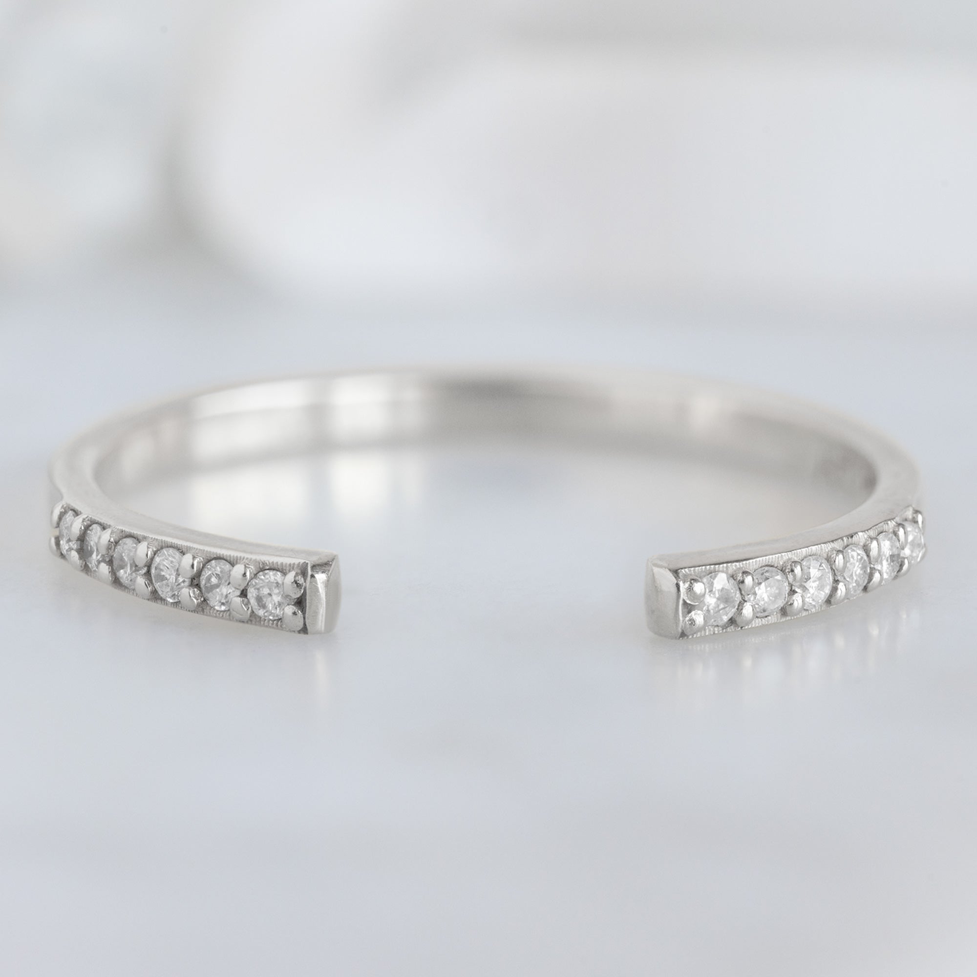 Open Cuff White Diamond Pavé Stacking Band | Yellow, Rose or White Gold
