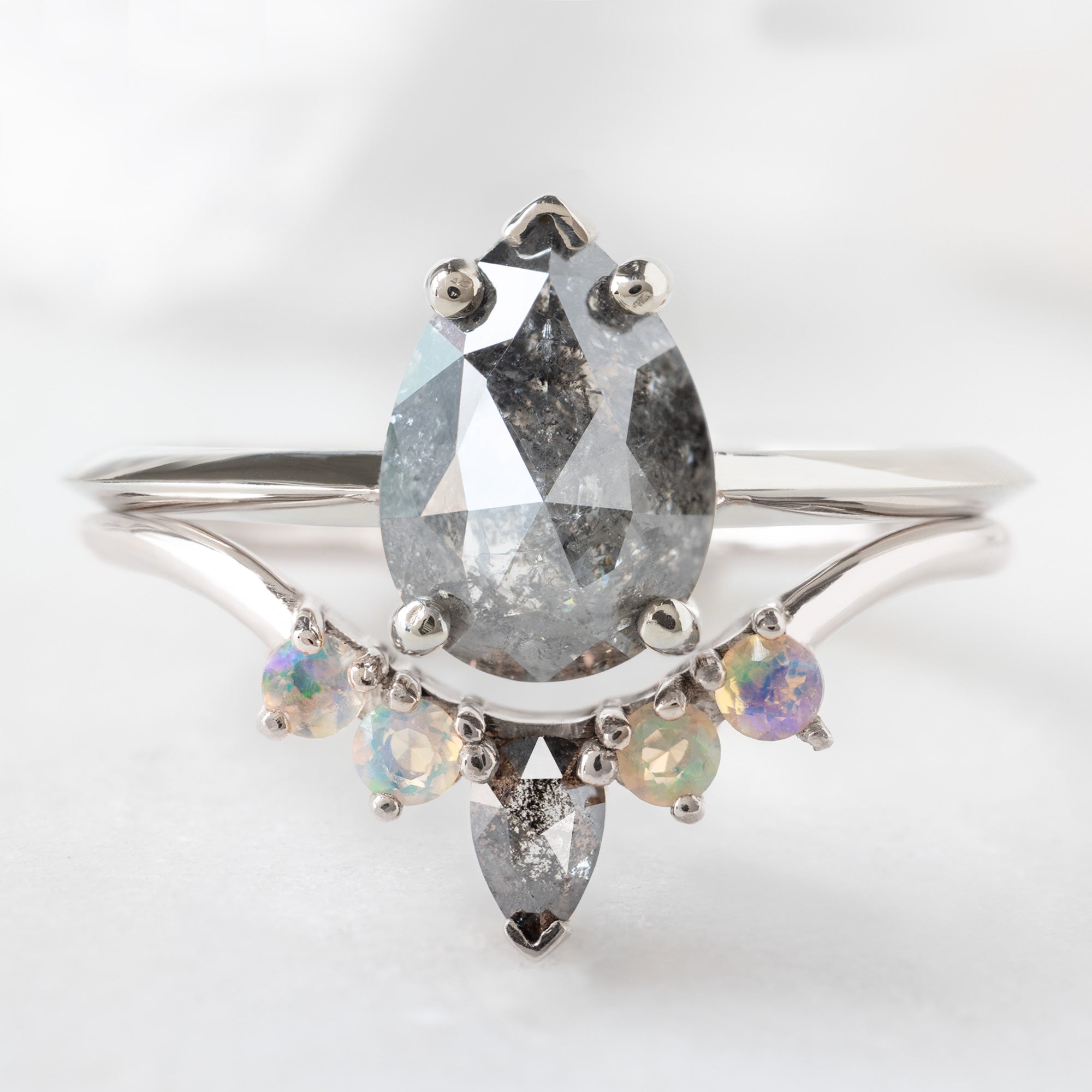 Black Diamond + Opal 4-Stone Sunburst Stacking Band | Yellow, Rose or White Gold