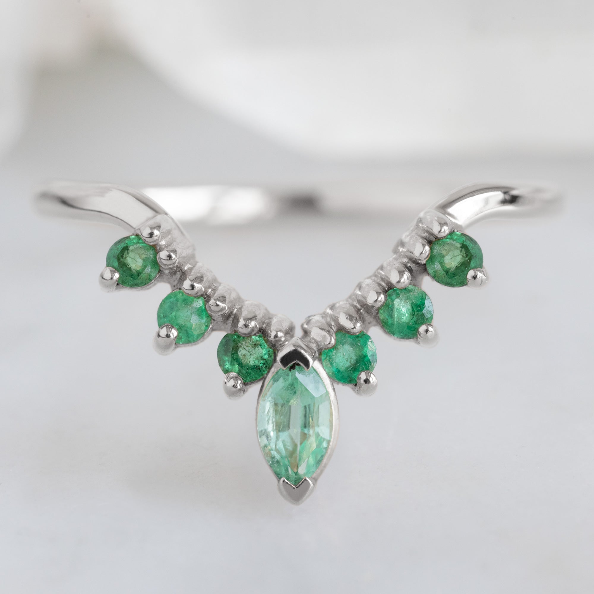 Emerald Marquise Sunburst Stacking Band | Yellow, Rose or White Gold