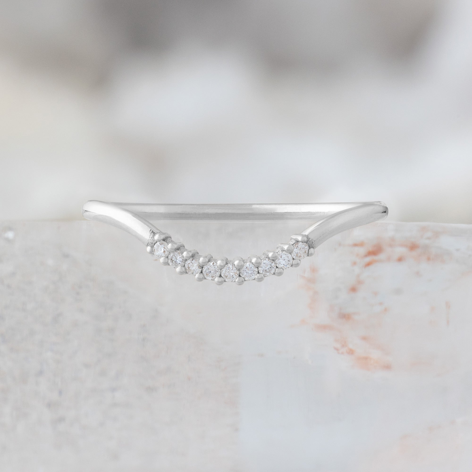 White Diamond Pavé Arc Stacking Band | Yellow, Rose or White Gold