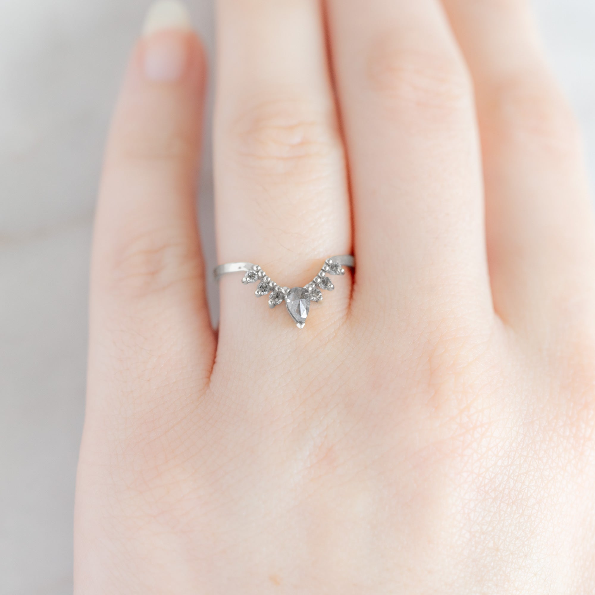 Salt and Pepper Diamond Sunburst Stacking Band in 14K Yellow Gold on Model