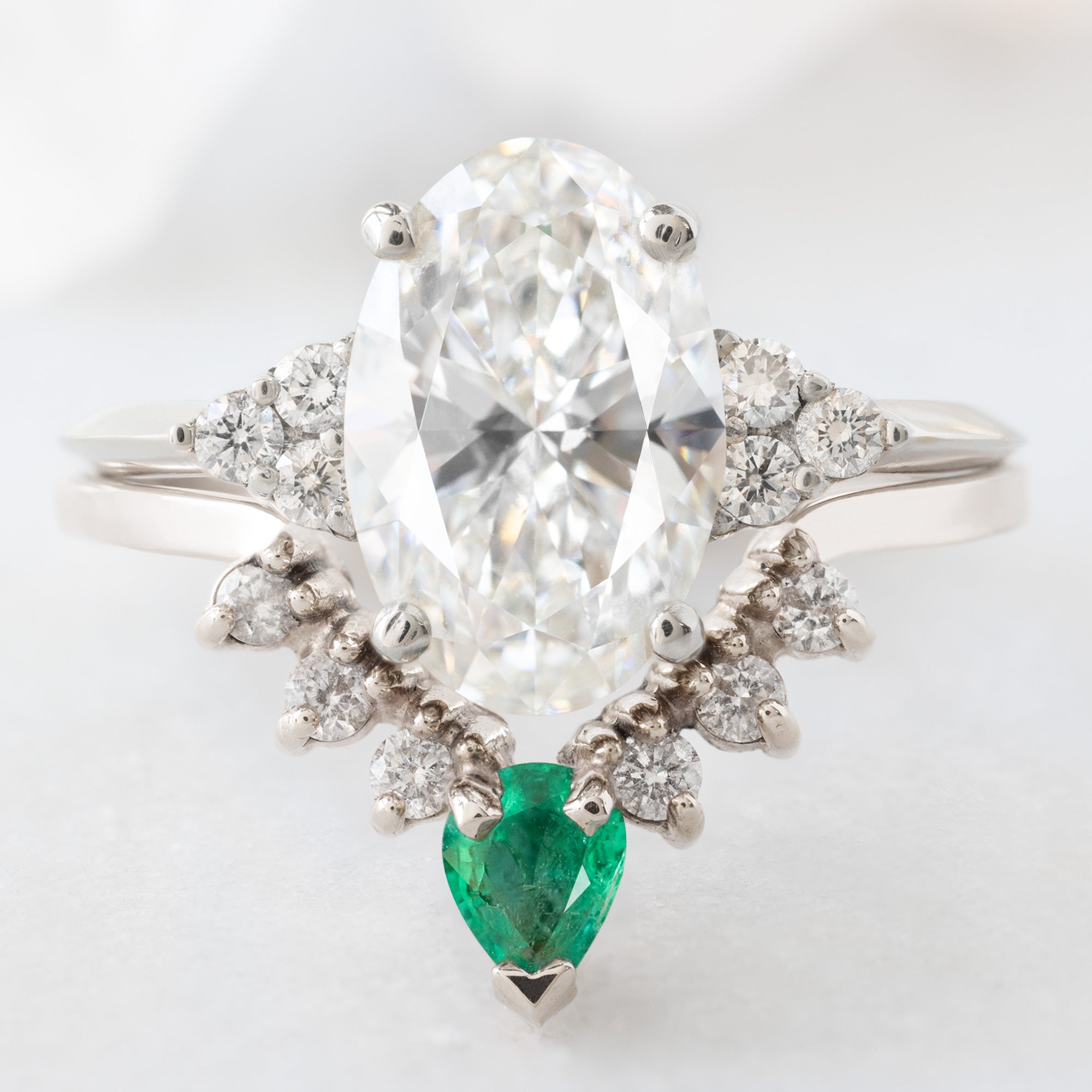 Emerald + White Diamond Sunburst Stacking Band | Yellow, Rose or White Gold