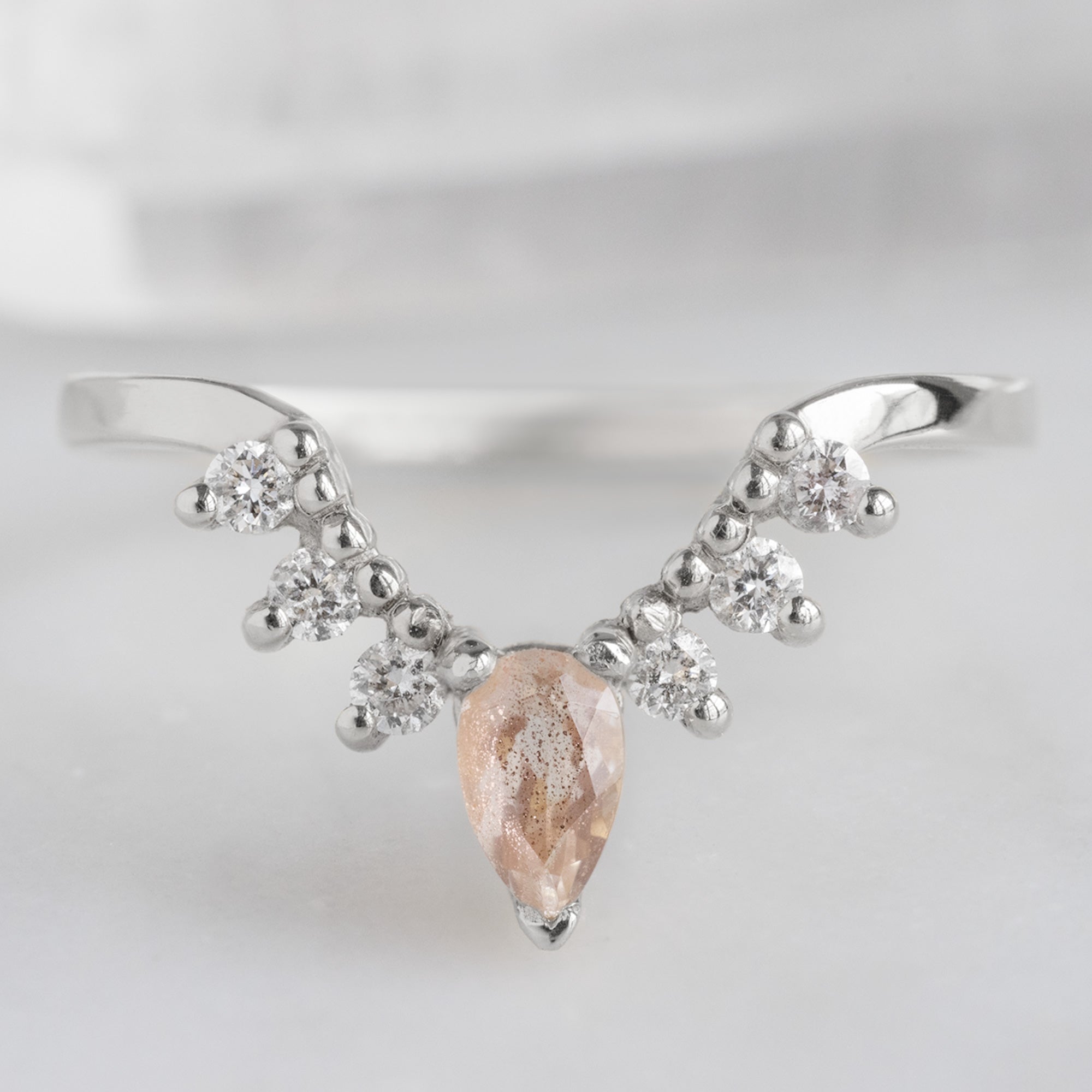 Sunstone + White Diamond Sunburst Stacking Band | Yellow, Rose or White Gold
