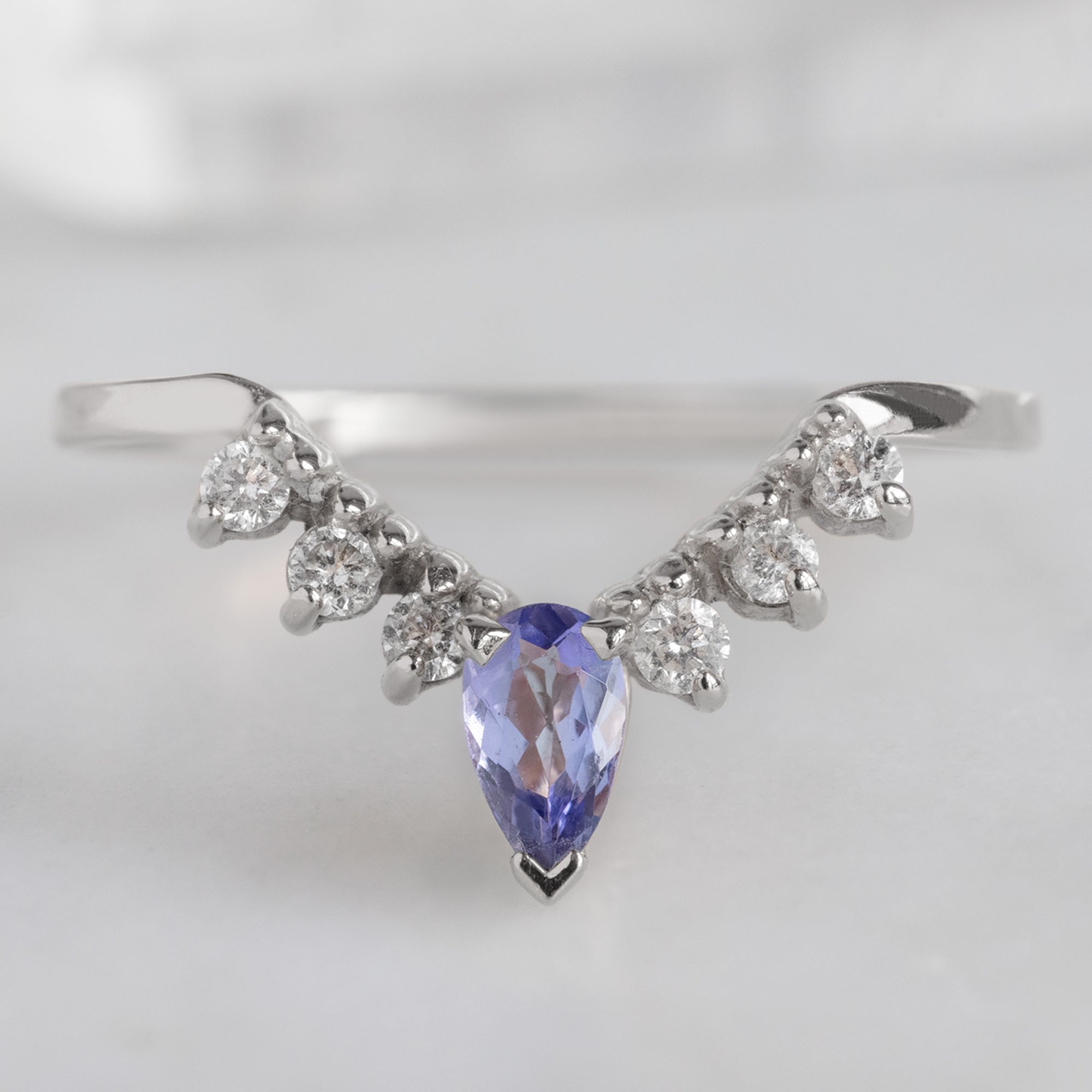 Tanzanite + White Diamond Sunburst Stacking Band | Yellow, Rose or White Gold