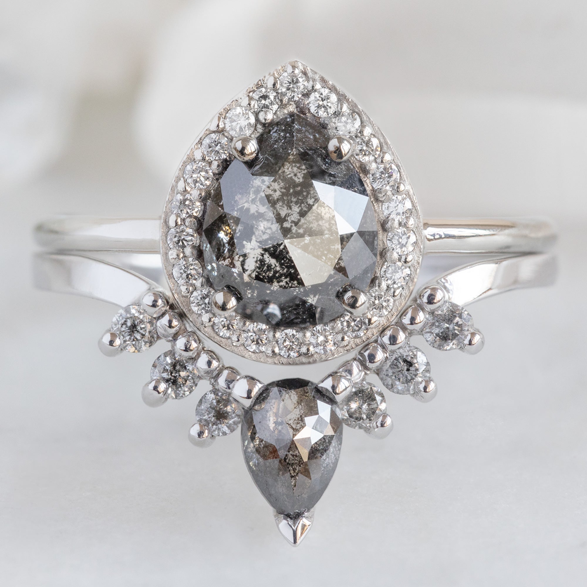 Black + Salt and Pepper Diamond Sunburst Stacking Band | Yellow, Rose or White Gold