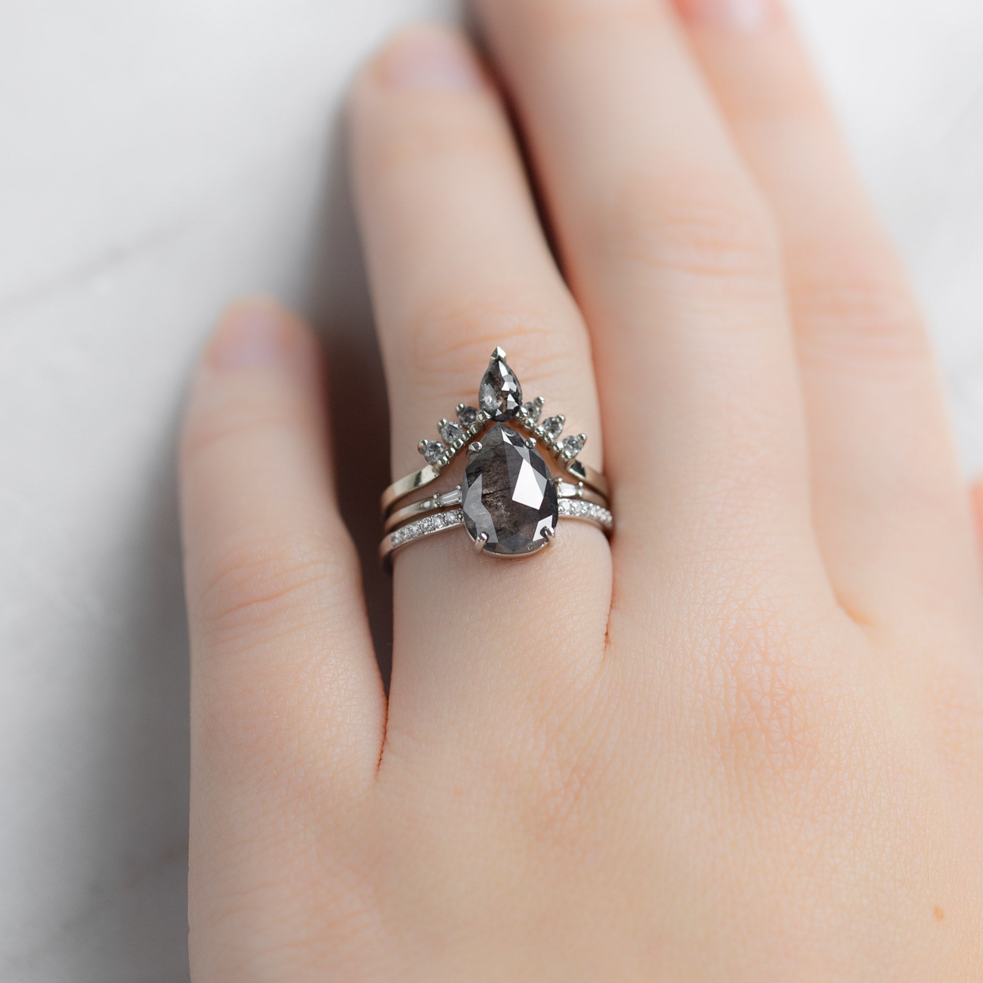 Black + Salt and Pepper Diamond Sunburst Stacking Band | Yellow, Rose or White Gold