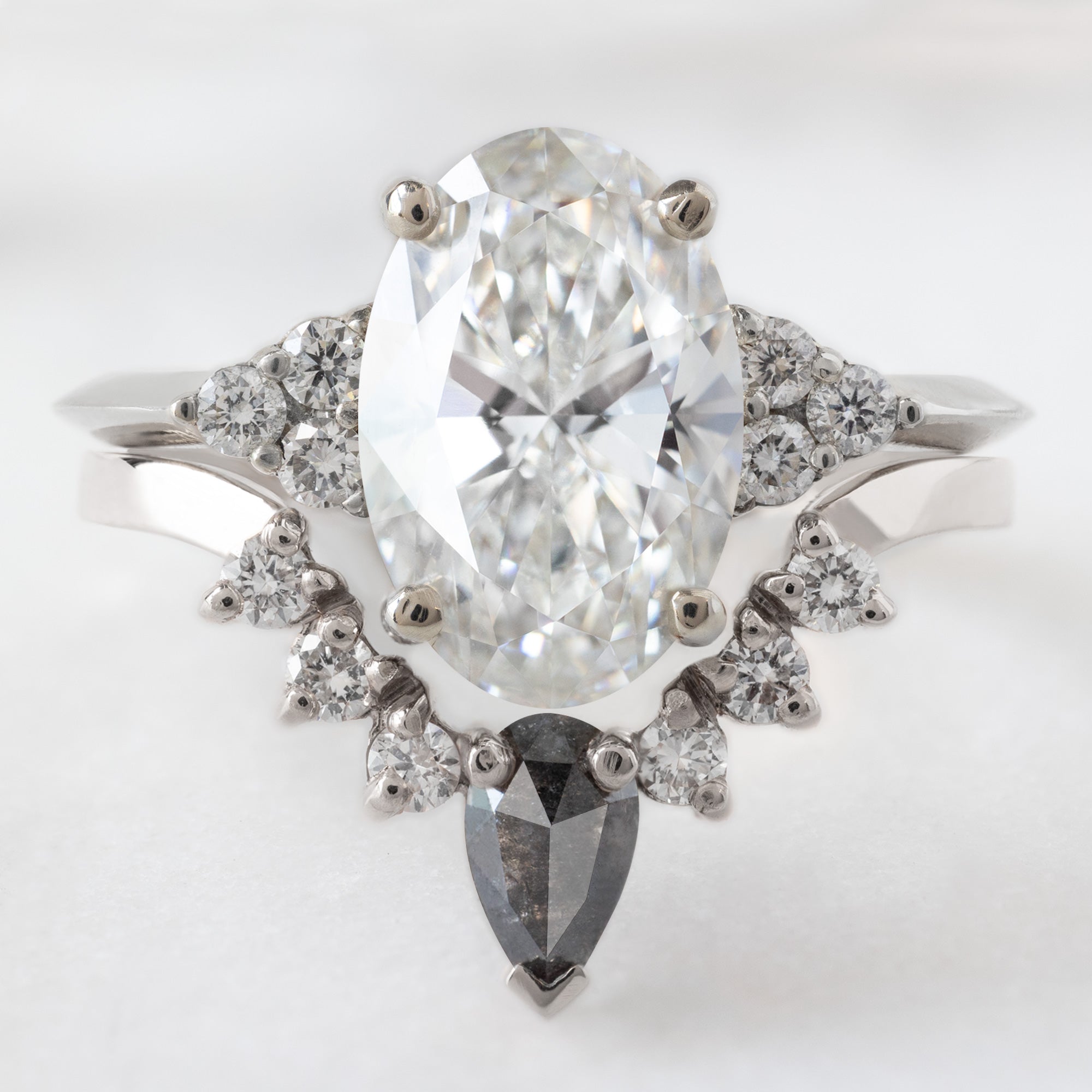 Black + White Diamond Sunburst Stacking Band | Yellow, Rose or White Gold