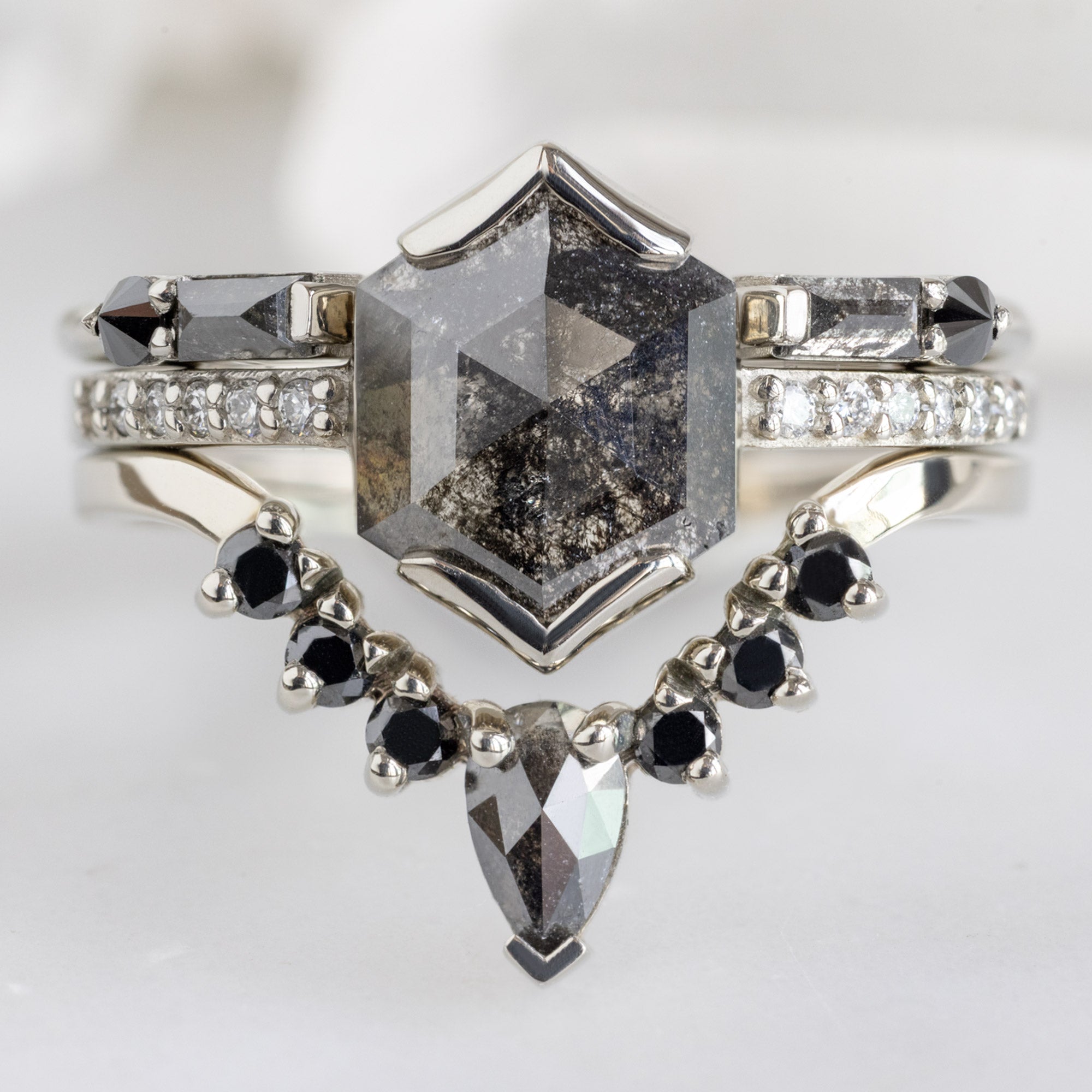 The Luxe Open Cuff Baguette Black Diamond Stacking Band | Yellow, Rose or White Gold