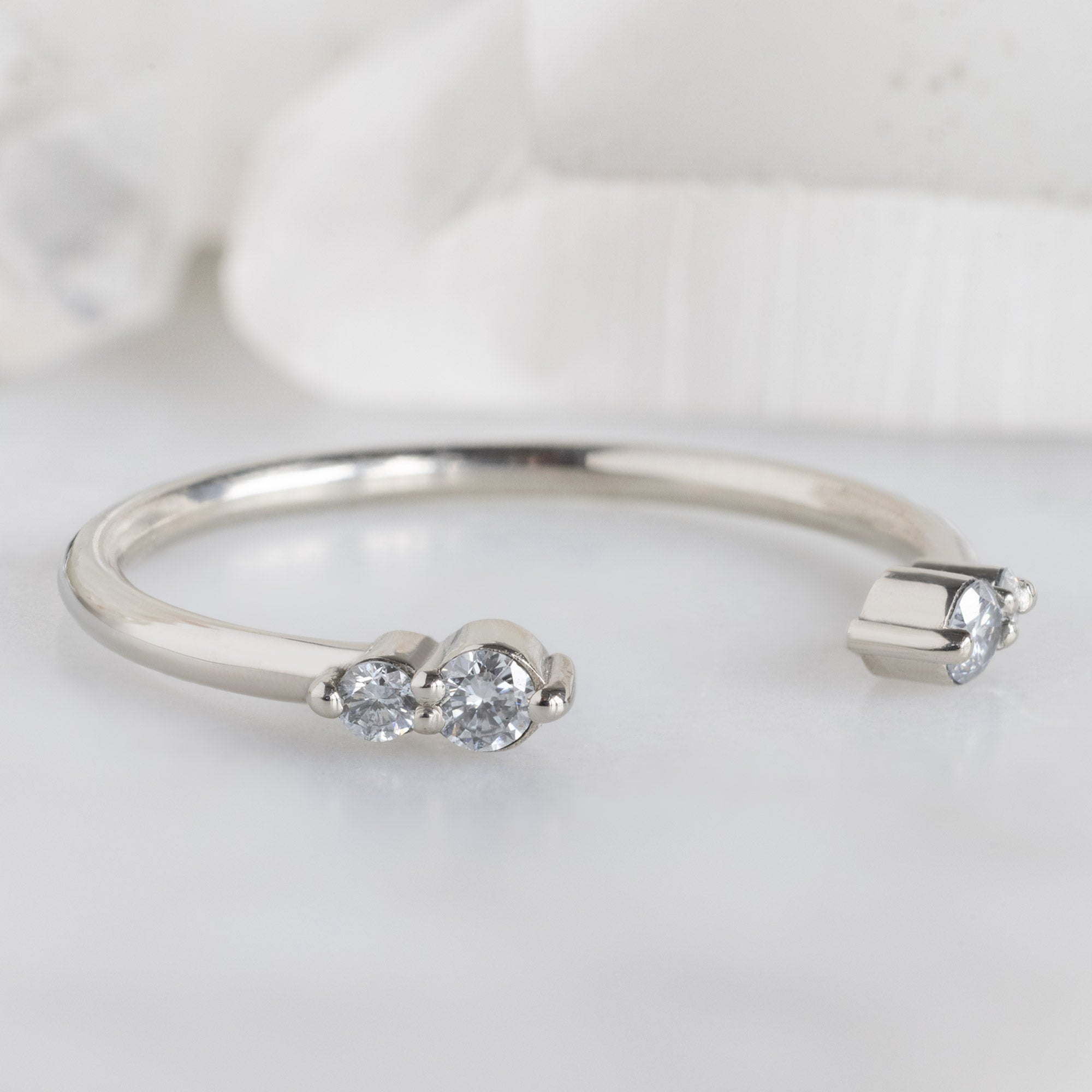 The Luxe Open Cuff Round Diamond Stacking Band | 14K Gold
