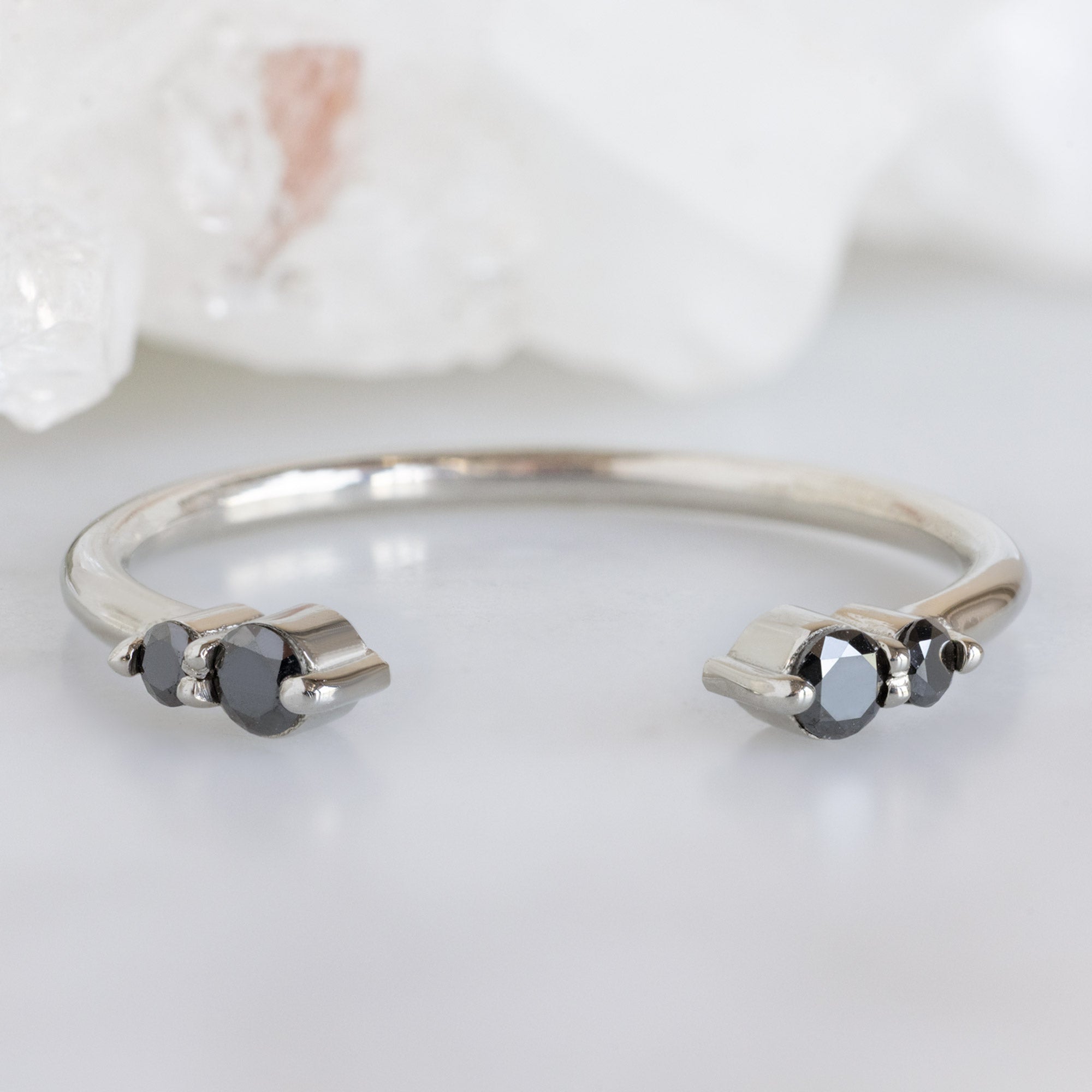 The Luxe Open Cuff Round Diamond Stacking Band | 14K Gold