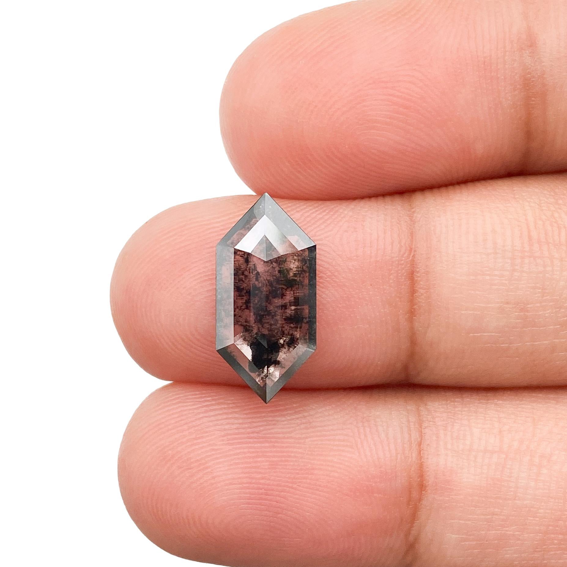 LITHOS Diamond Lab Diamond 1.98ct | Salt & Pepper Hexagon Shape Step Cut Lab Diamond
