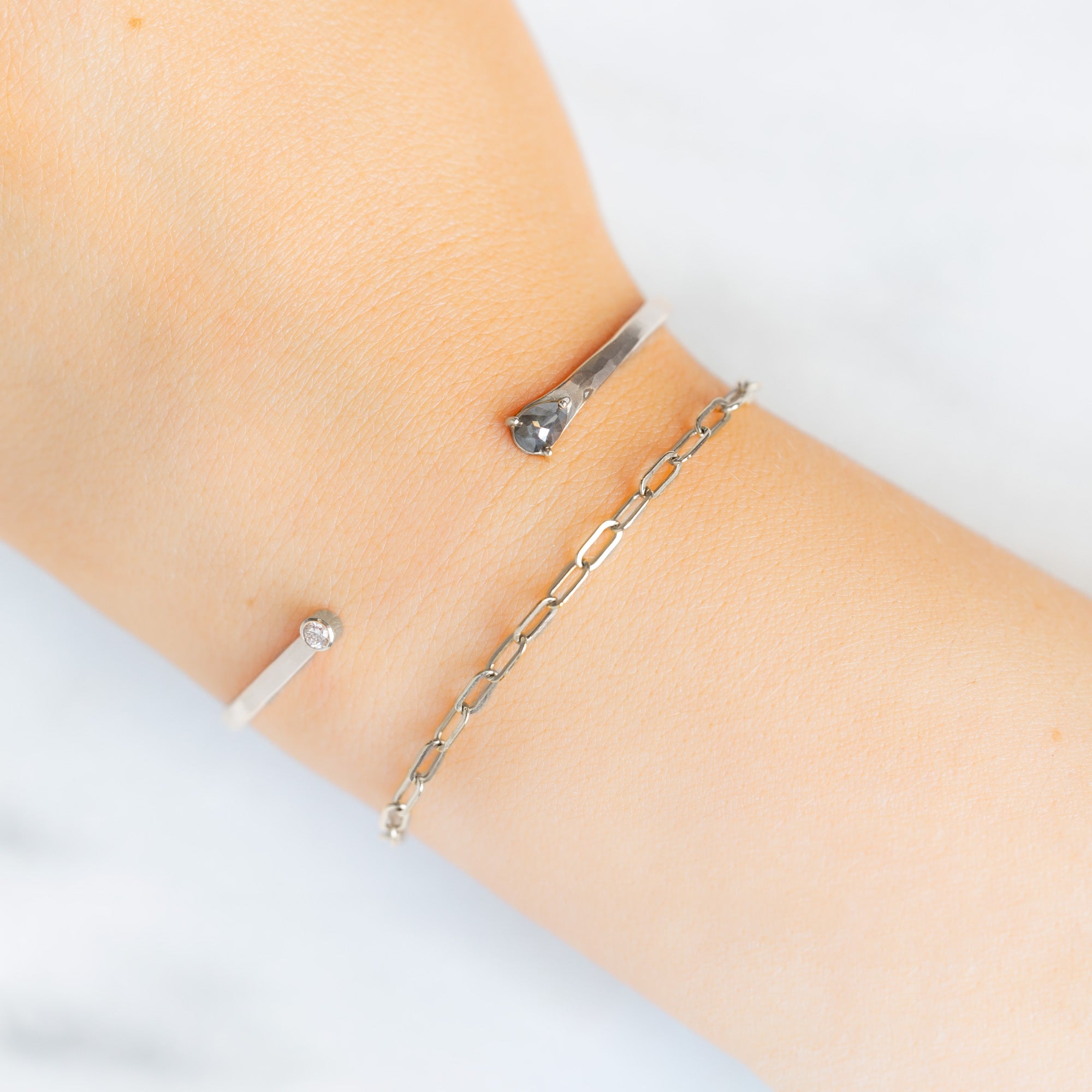 Alexis Russell Bracelets / Anklets The Black + White Diamond Cuff Bracelet | Sterling Silver