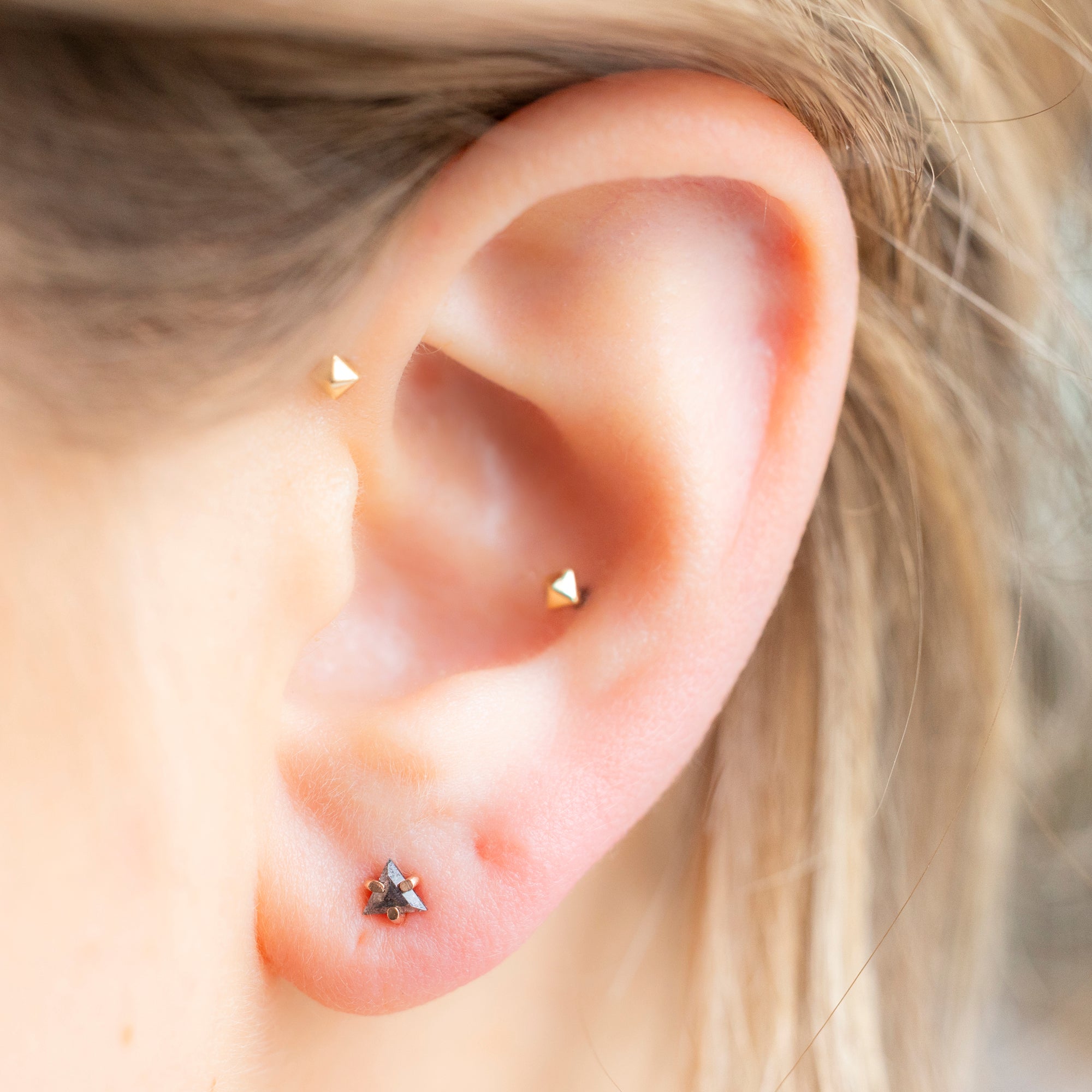Alexis Russell Earrings The Black Diamond Trillion Stud Earrings | Yellow Gold
