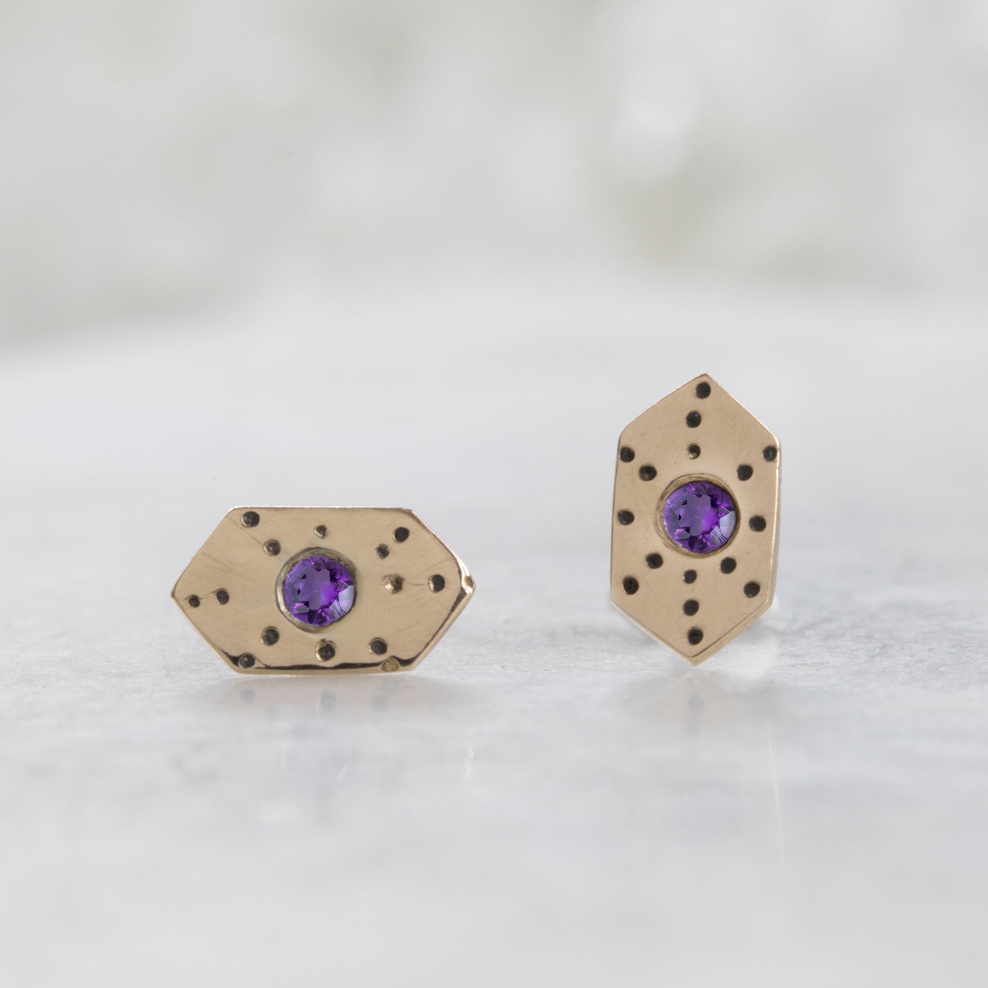 Alexis Russell Earrings The Hexagon Amethyst Stardust Stud Earrings | Yellow Gold