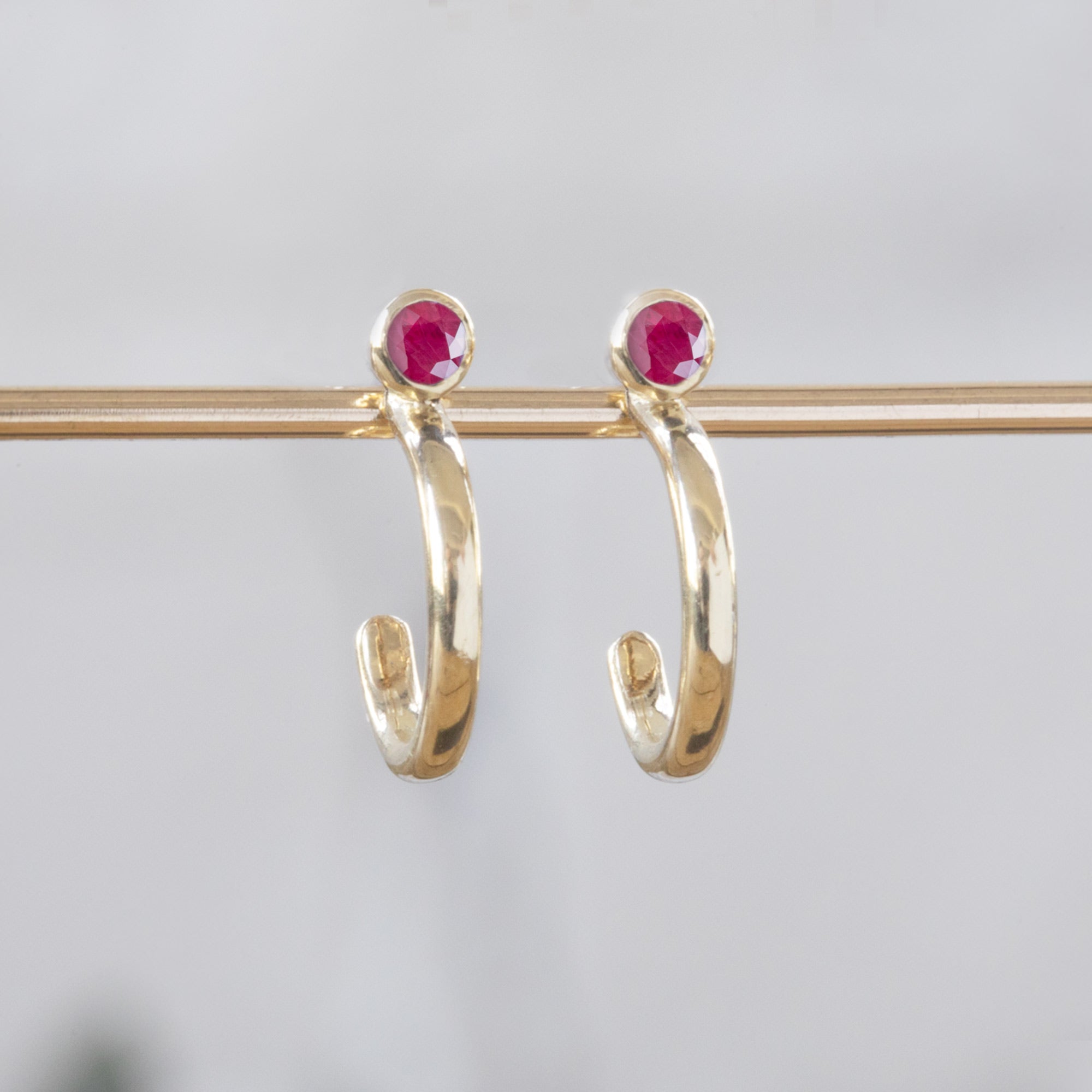 Ruby Birthstone Hoop Earrings | Yellow, Rose or White Gold