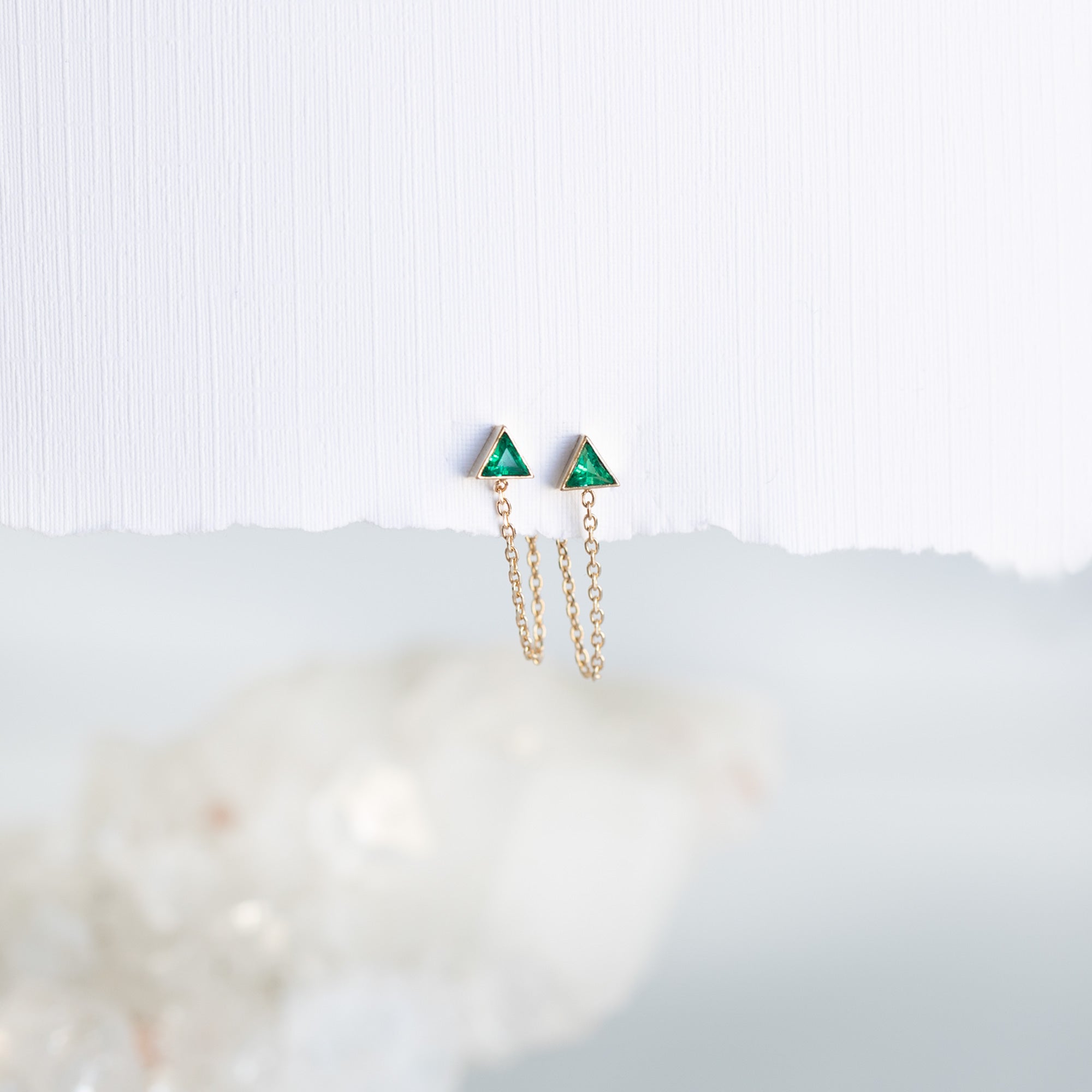 The Emerald Trillion Chain Hoop Earrings | Yellow, Rose or White Gold
