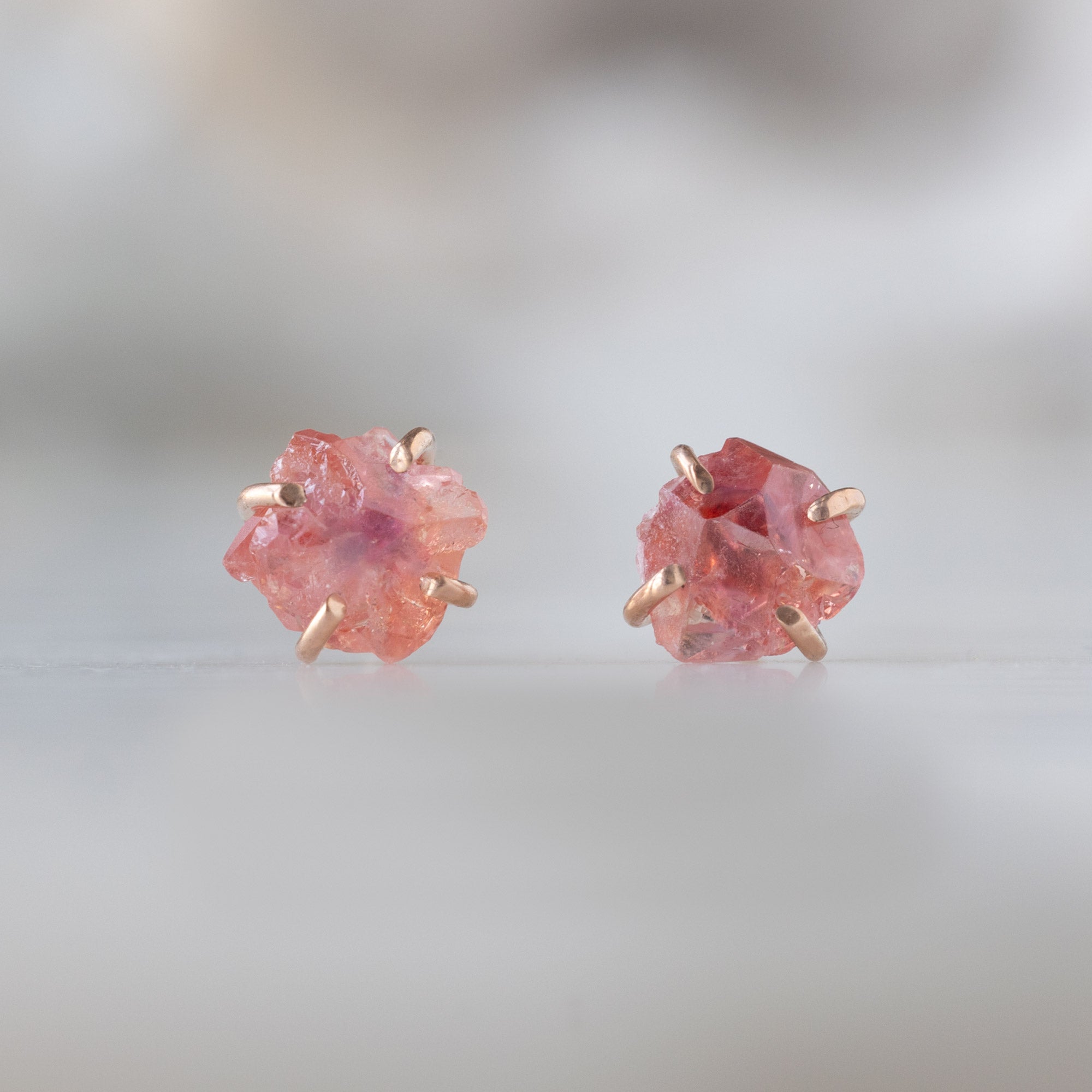 The Raw Padparadscha Sapphire Gemstone Stud Earrings | Yellow, Rose or Sterling Silver