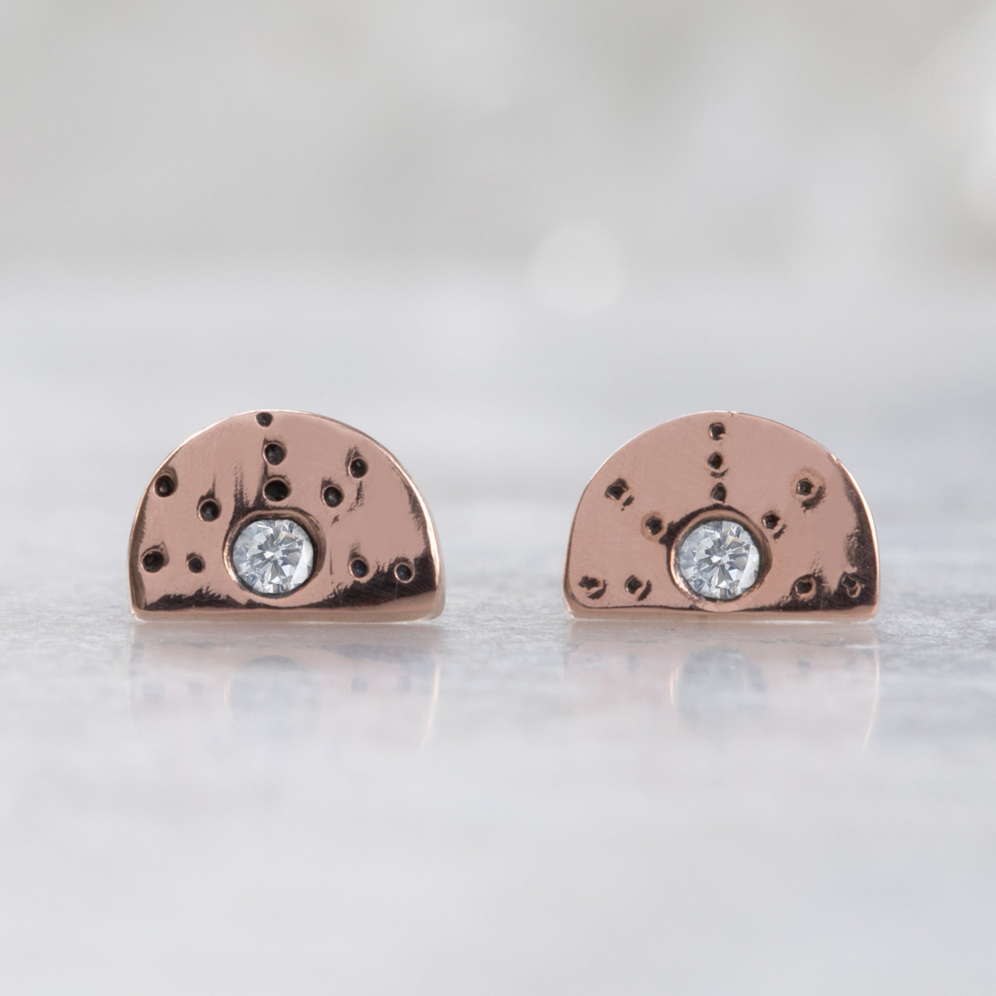 Alexis Russell Earrings The Half Moon White Diamond Stardust Stud Earrings | Yellow, Rose or Sterling Silver