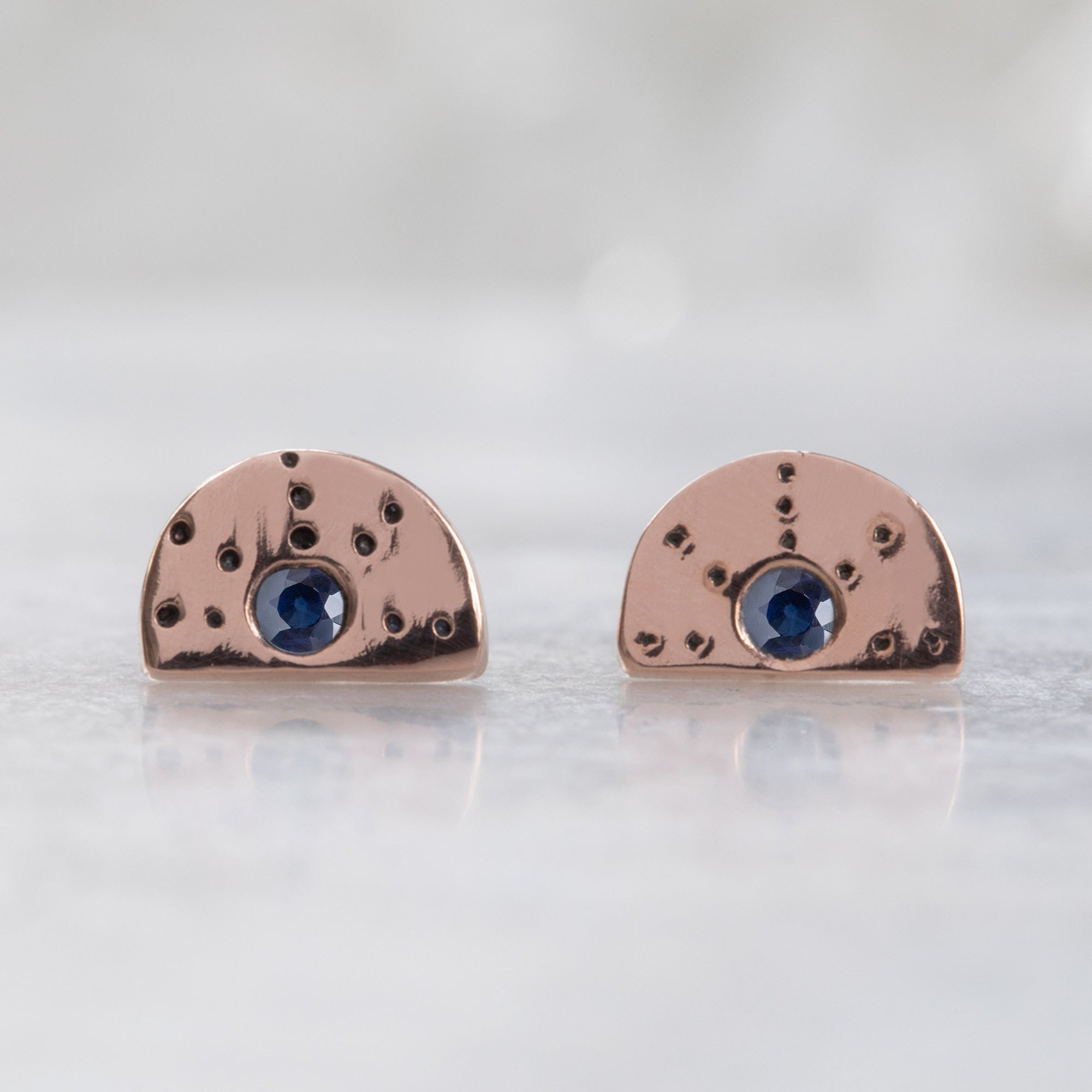 Alexis Russell Earrings The Half Moon Blue Sapphire Stardust Stud Earrings | Yellow, Rose or Sterling Silver