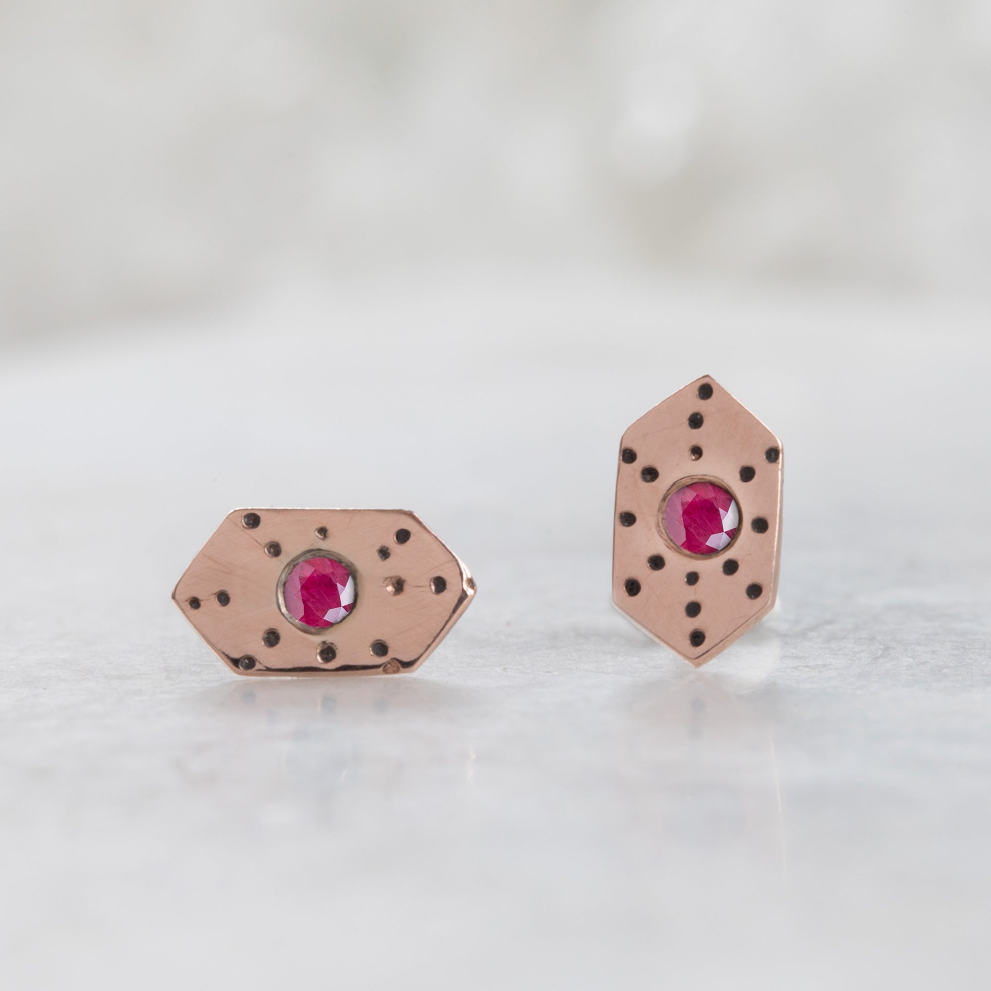 Alexis Russell Earrings The Hexagon Ruby Stardust Stud Earrings | Rose Gold