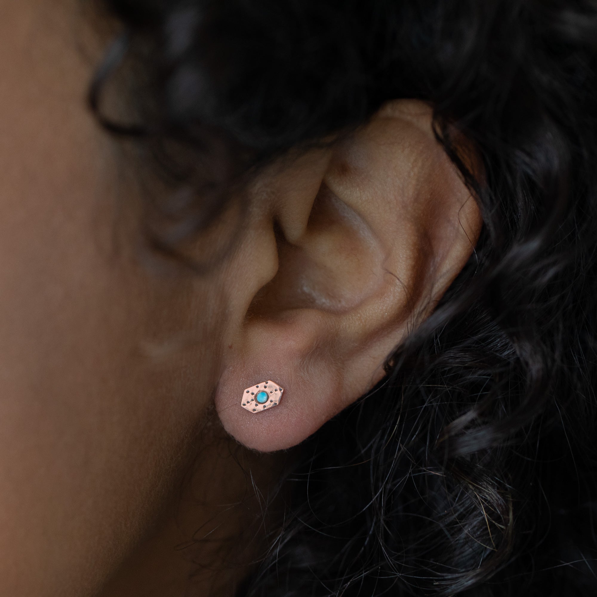Alexis Russell Earrings The Hexagon Turquoise Stardust Stud Earrings | Rose Gold