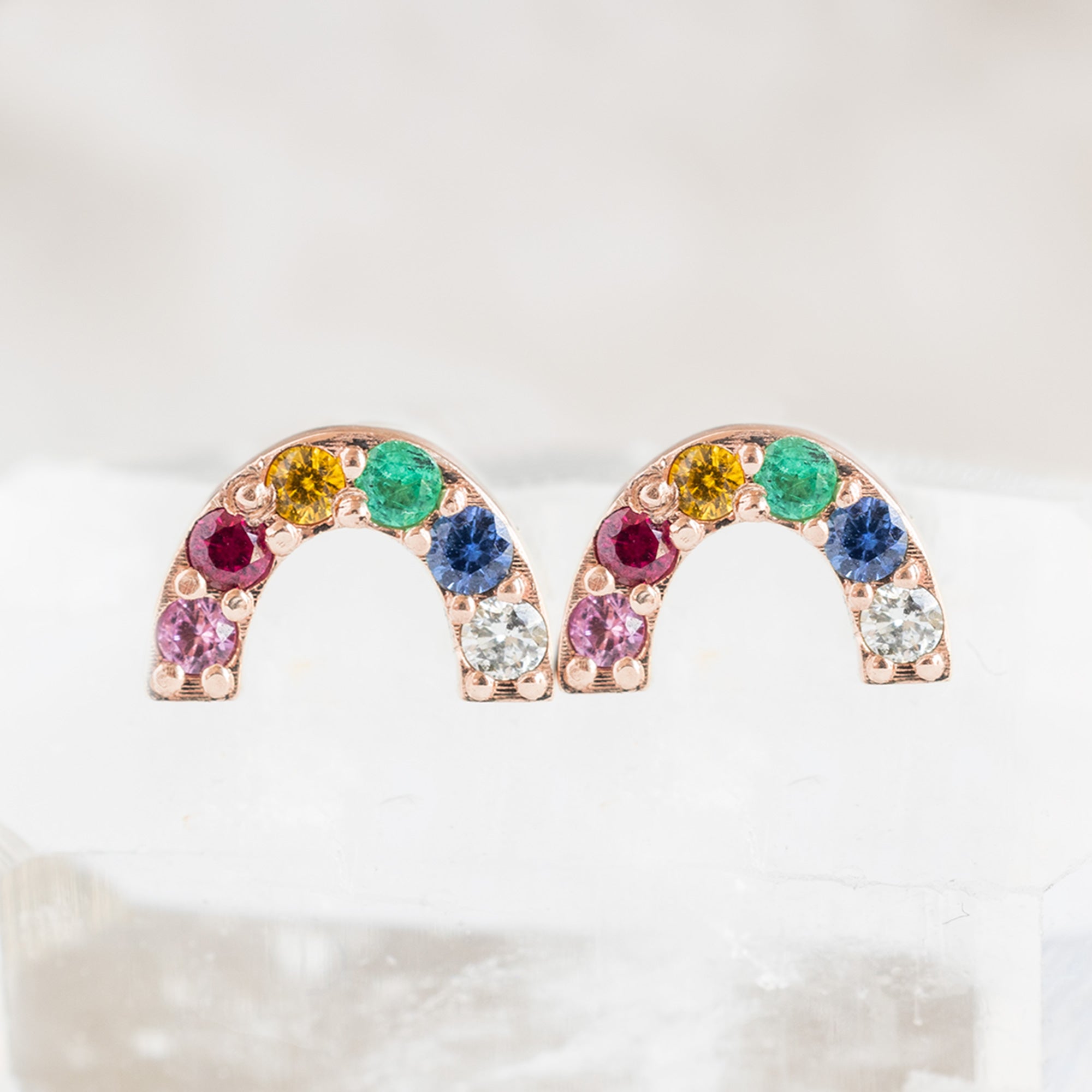 The Rainbow Sapphire Stud Earrings | Yellow, Rose or White Gold