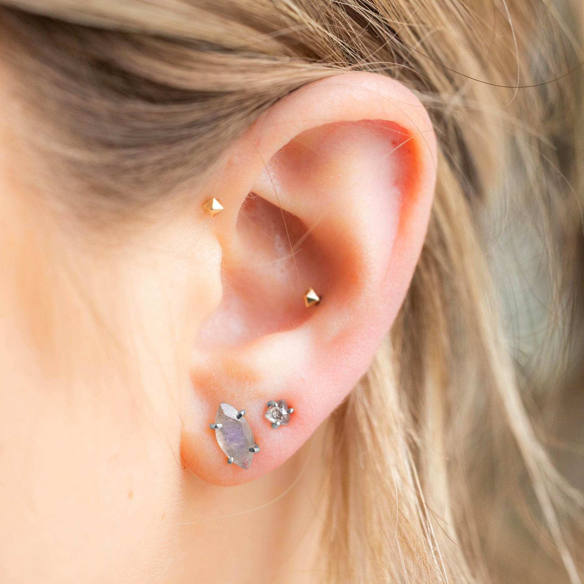 Alexis Russell Earrings The Black Diamond Trillion Stud Earrings | Yellow, Rose or White Gold