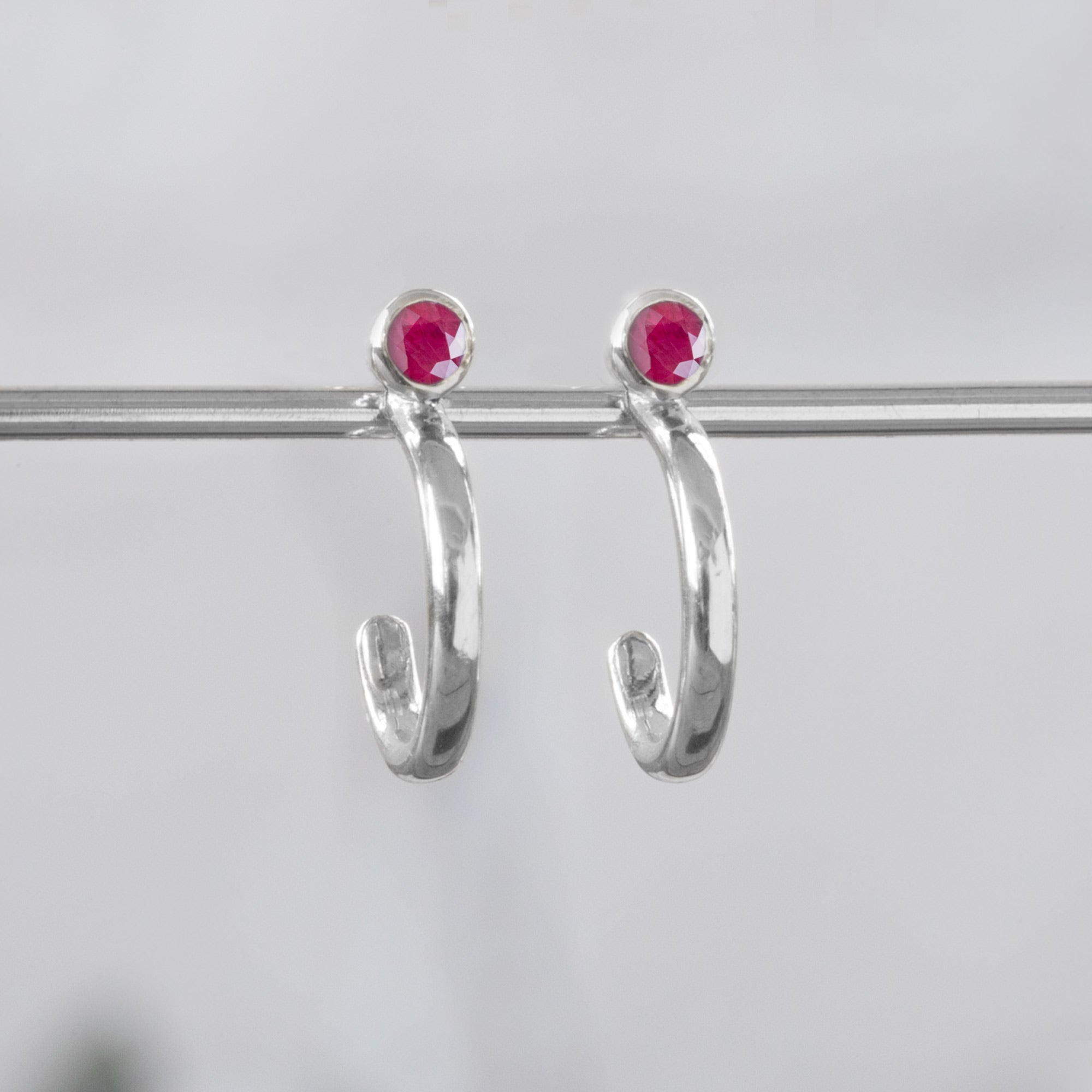 Ruby Birthstone Hoop Earrings | Yellow, Rose or White Gold