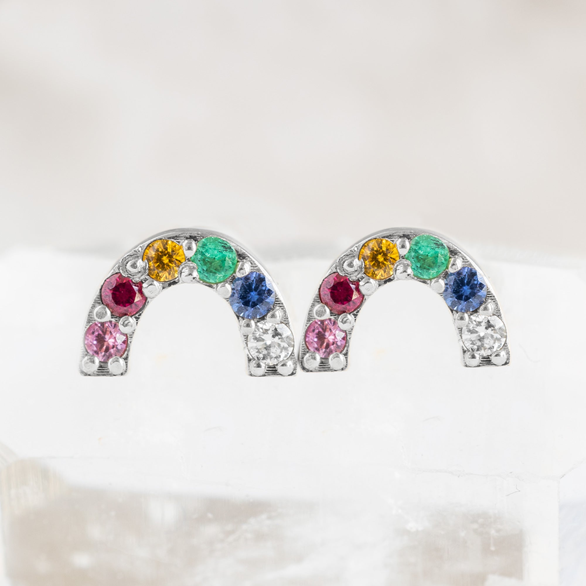 The Rainbow Sapphire Stud Earrings | Yellow, Rose or White Gold