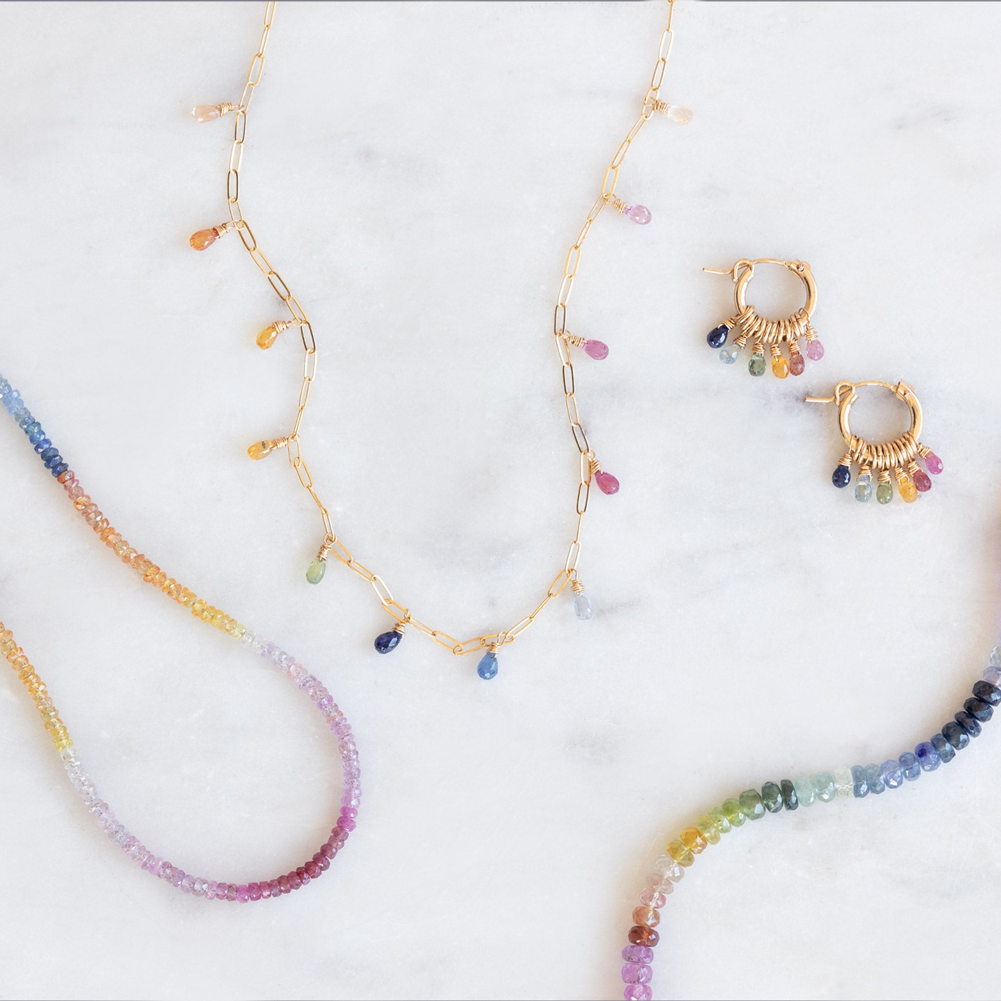 The Rainbow Sapphire Hoop Earrings | Yellow Gold