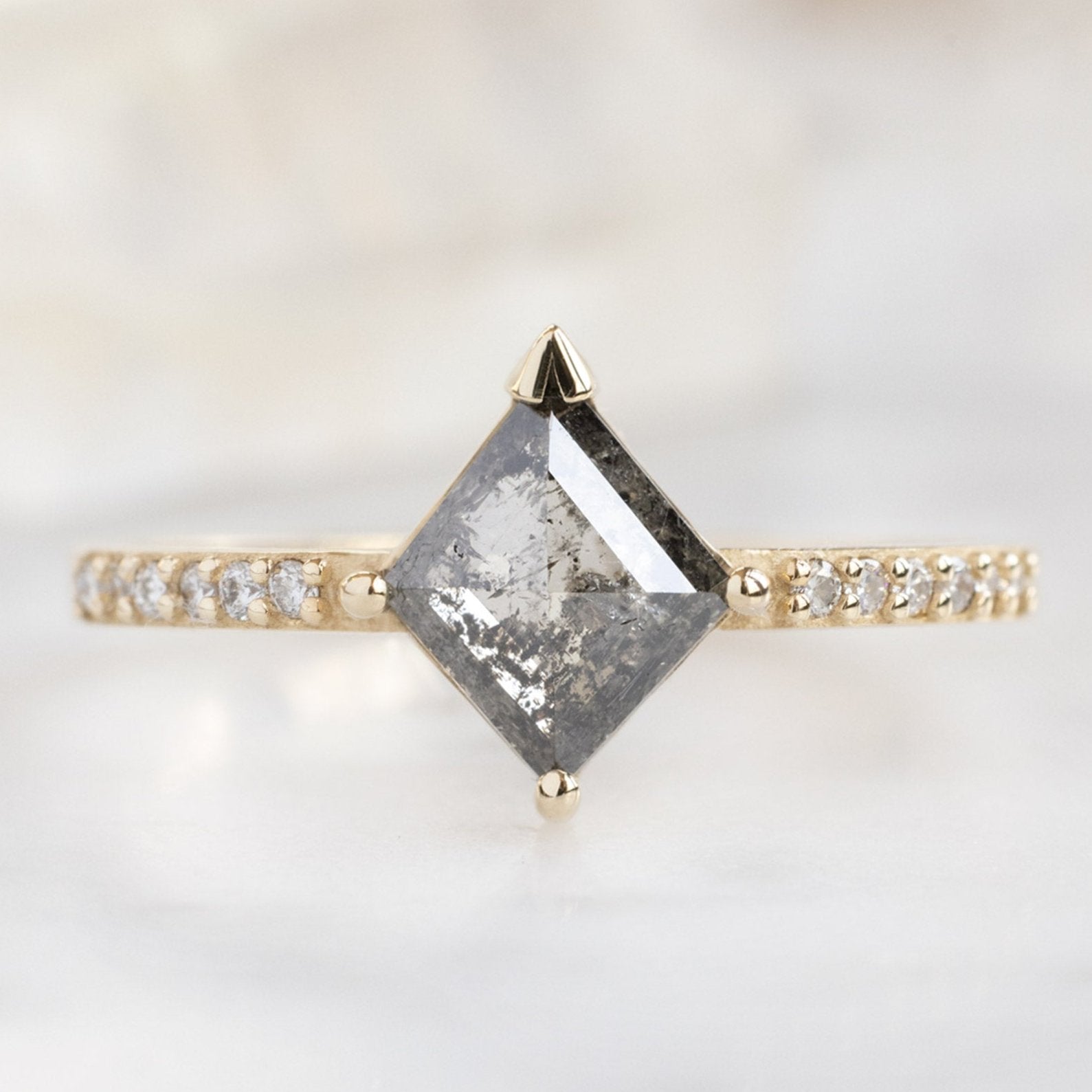 Alexis Russell Engagement Rings The Willow Ring | 0.78ct Kite Salt and Pepper Diamond in 14K Yellow Gold