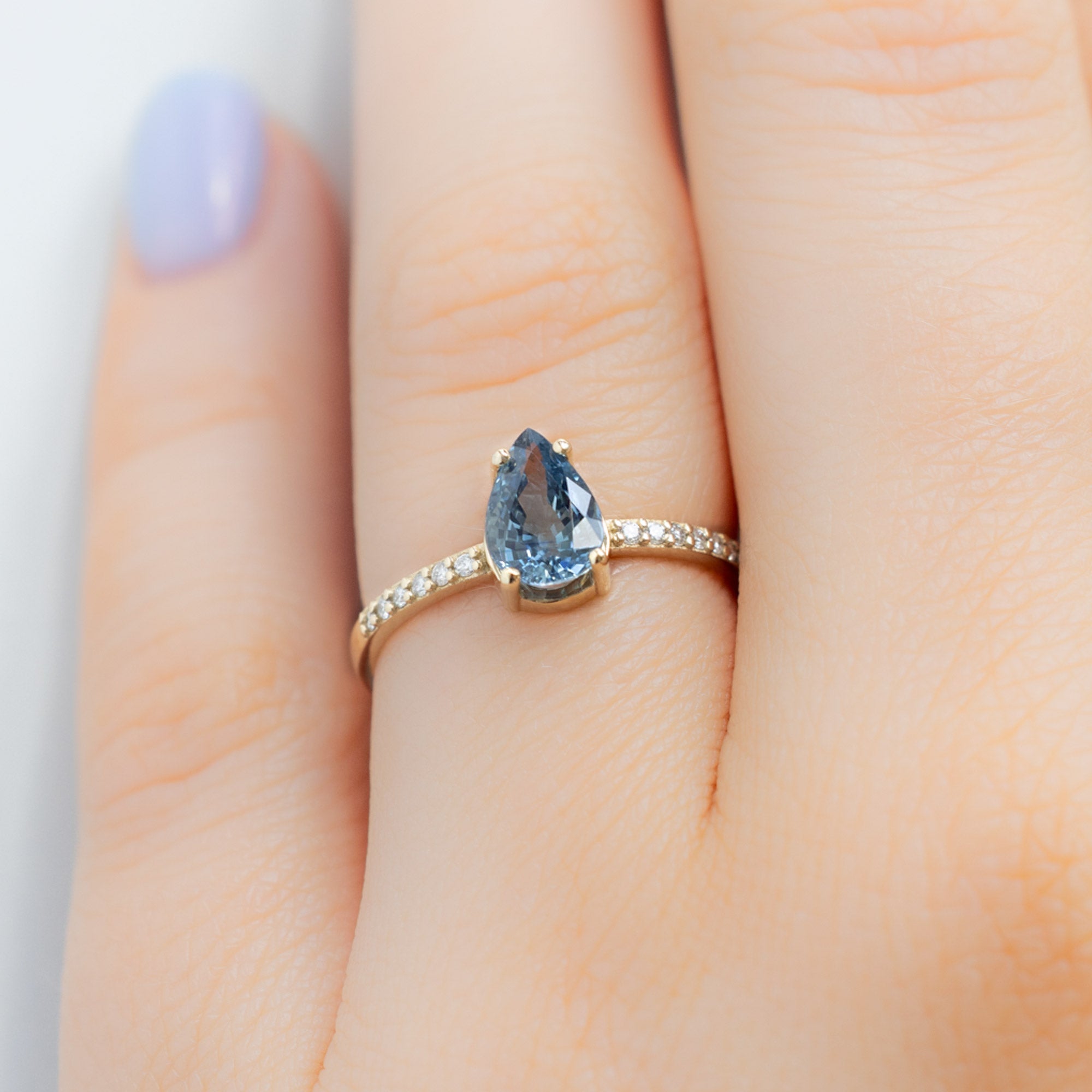 Alexis Russell Engagement Rings The Willow Ring | 1.18ct Pear Blue Sapphire in 14K Yellow Gold