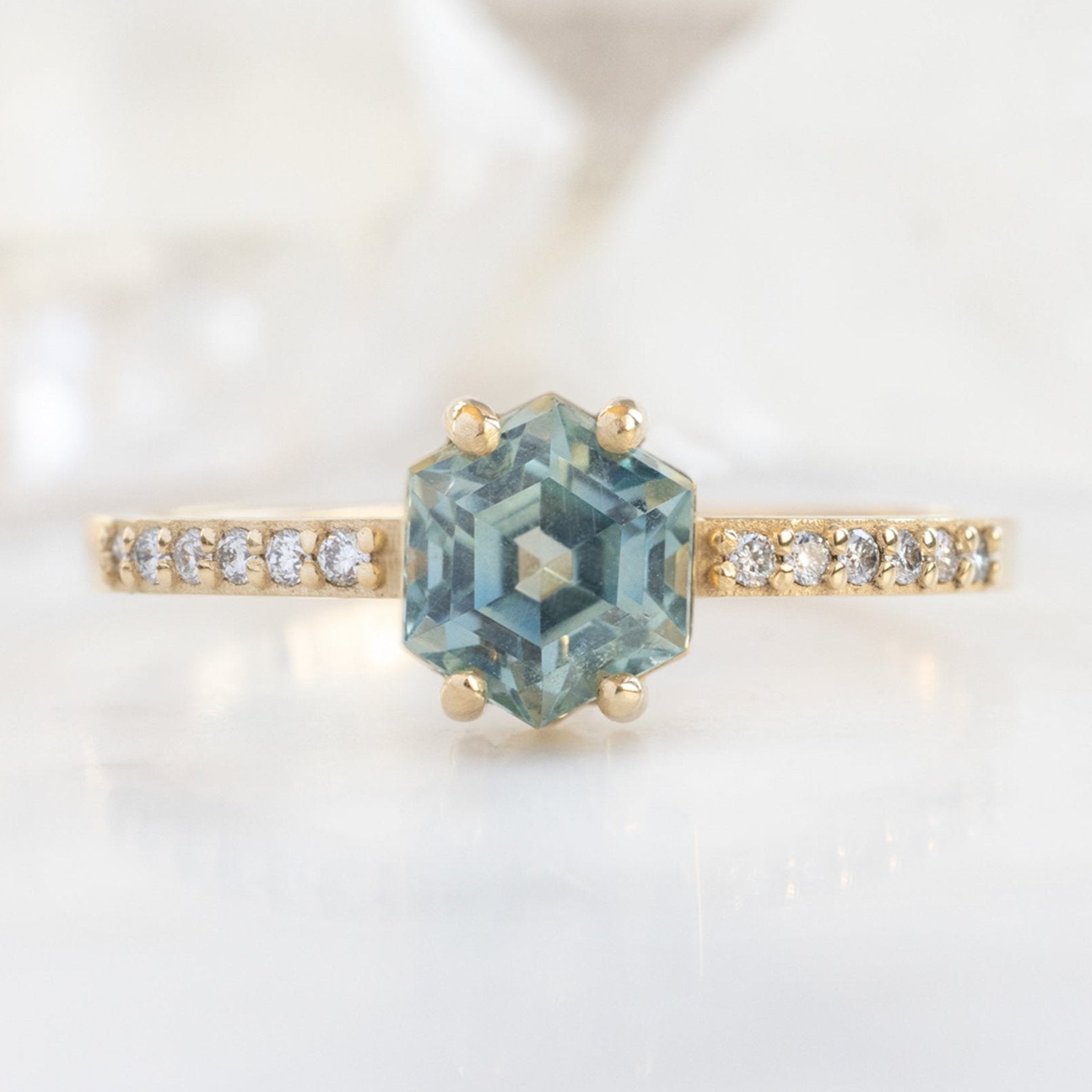 Alexis Russell Engagement Rings The Willow Ring | 1.09ct Hexagon Montana Sapphire in 14K Yellow Gold