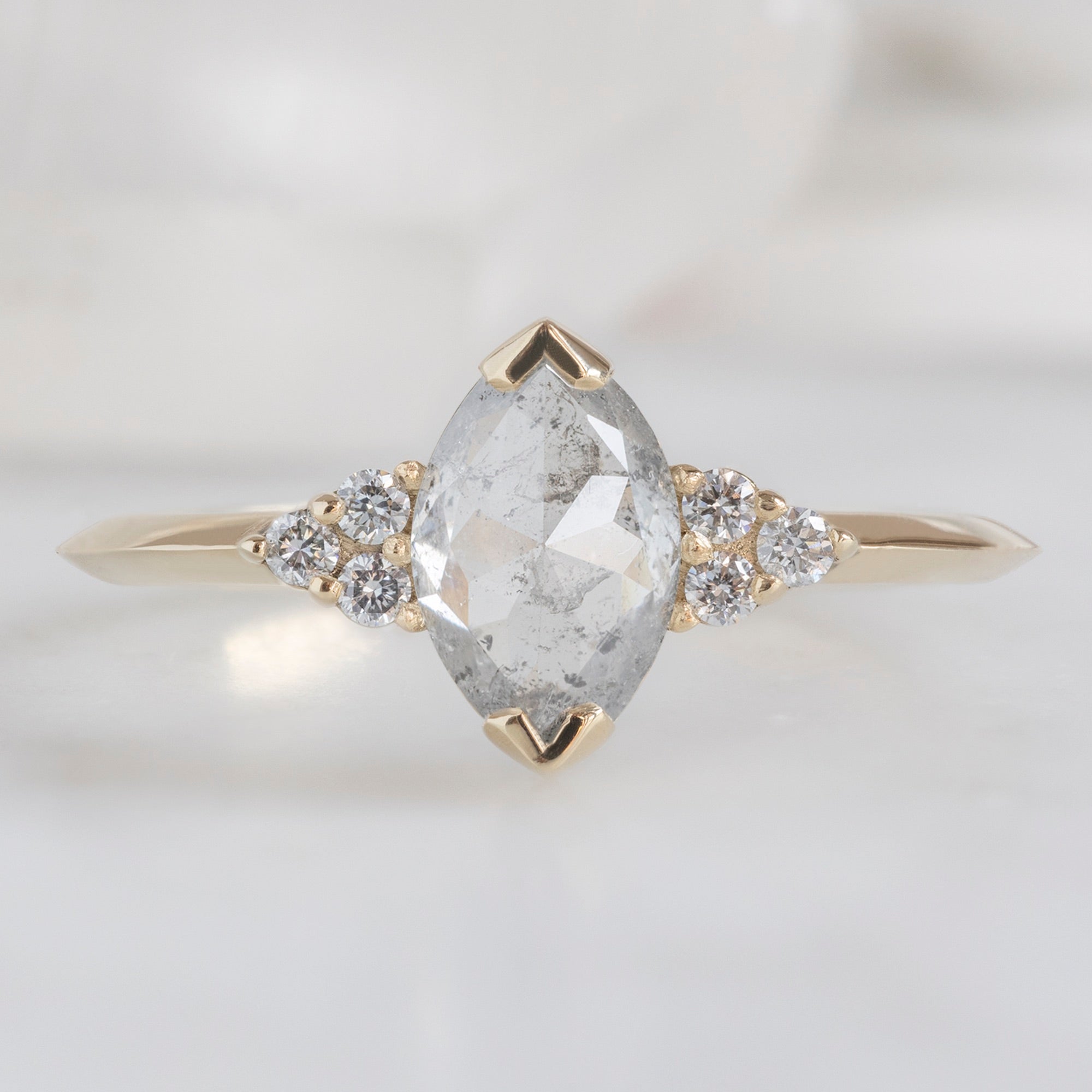 Alexis Russell Engagement Rings The Ivy Ring | 0.82ct Marquise Salt and Pepper Diamond in 14K Yellow Gold
